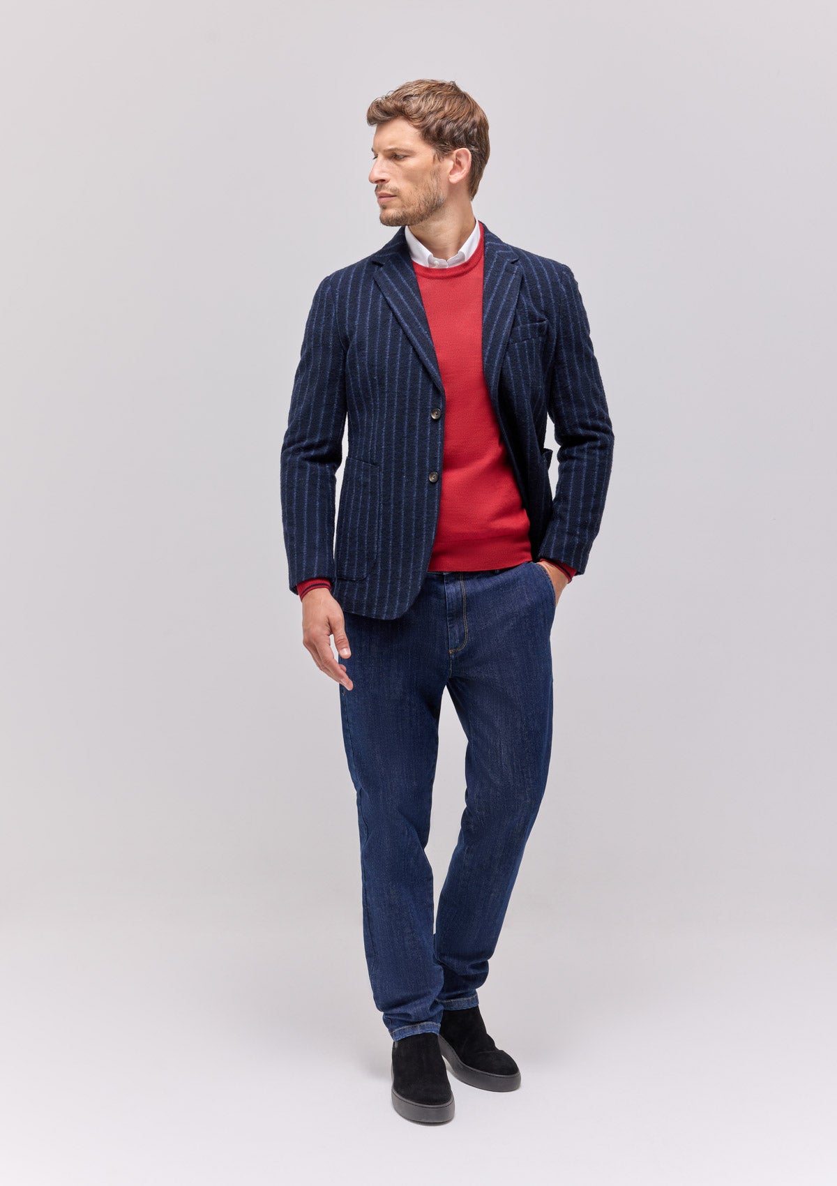 PINSTRIPED WOOL BLEND JERSEY JACKET |5150|