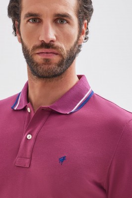 PLAIN FUCHSIA POLO WITH STRIPED COLLAR AND SLEEVES