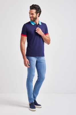 PLAIN BLU POLO WITH CONTRASTING COLLAR AND SLEEVES