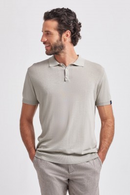 POLO SHIRT IN BEIGE CREPE COTTON
