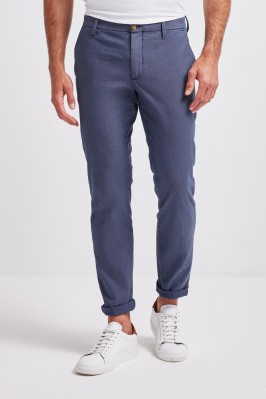 CHINO TROUSERS IN INK BLUE MICRO-PATTERN