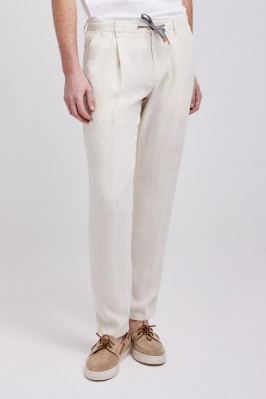 NATURAL WHITE LINEN TROUSERS