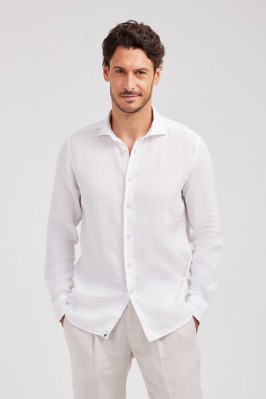 WHITE PURE LINEN FRENCH COLLAR SHIRT