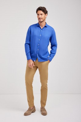 LINEN JEANS SHIRT WITH FLAPS NECK