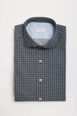 FRENCH COLLAR SHIRT IN BLUE PRINTED COTTON