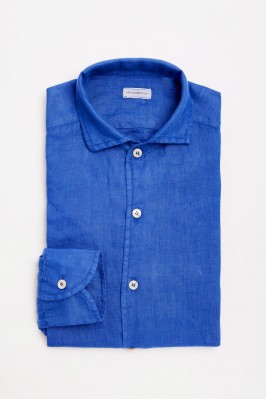 LINEN JEANS SHIRT WITH FLAPS NECK