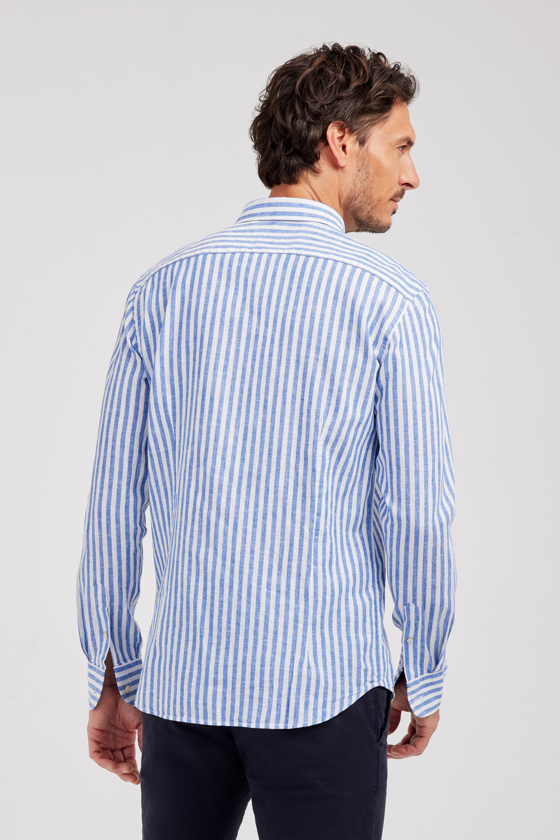 CAMICIA COLLO BUTTON LINO E COTONE RIGATA