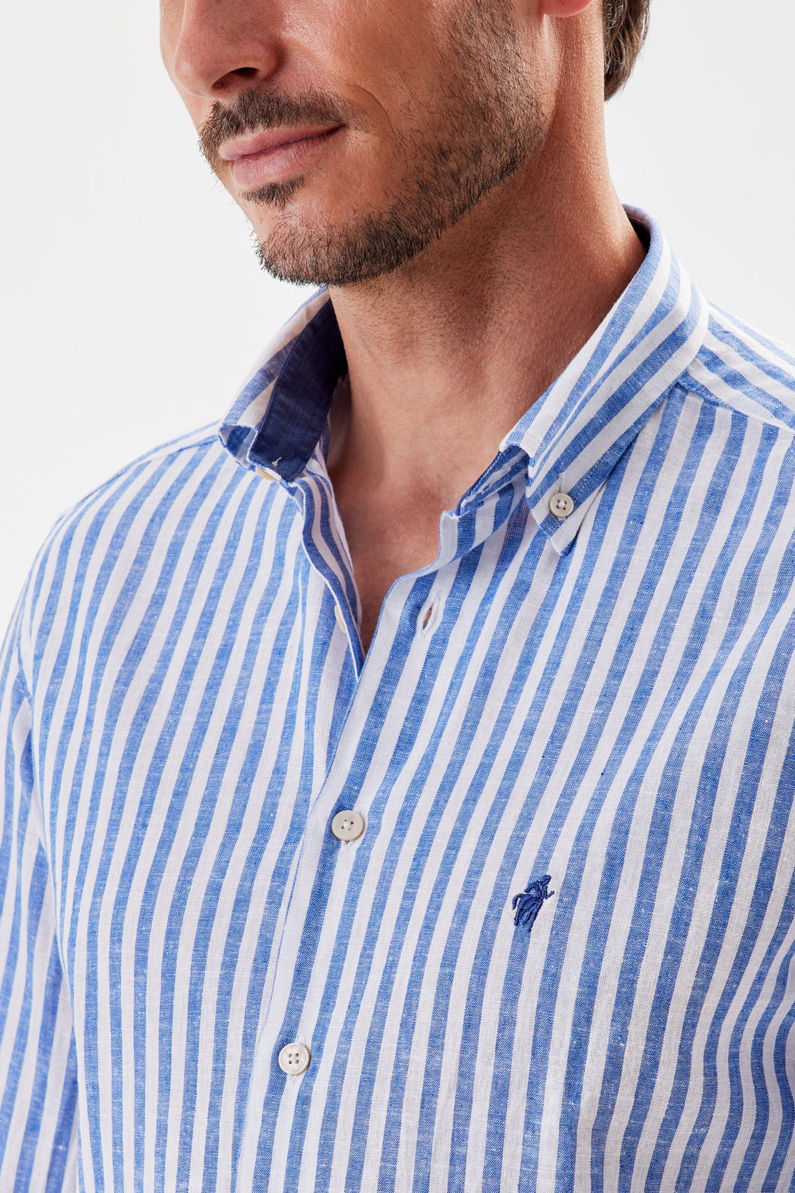 CAMICIA COLLO BUTTON LINO E COTONE RIGATA