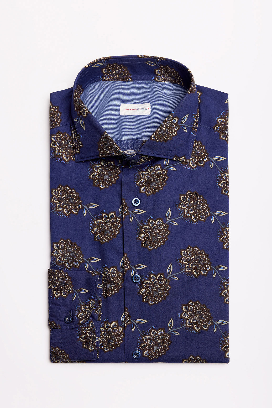 Camicia in popeline stampa floreale con collo francese