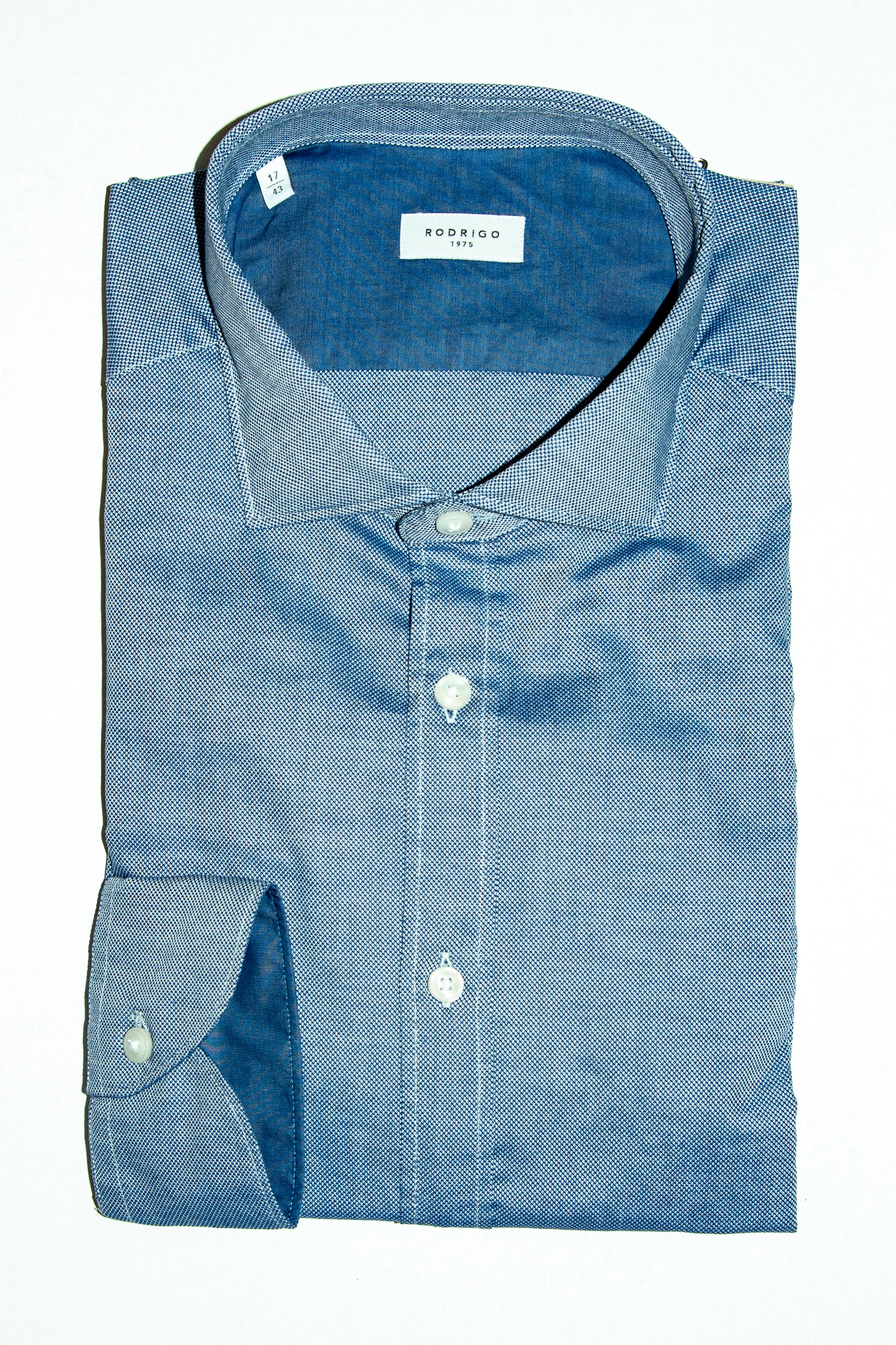 Camicia in tessuto spigato effetto denim con collo francese