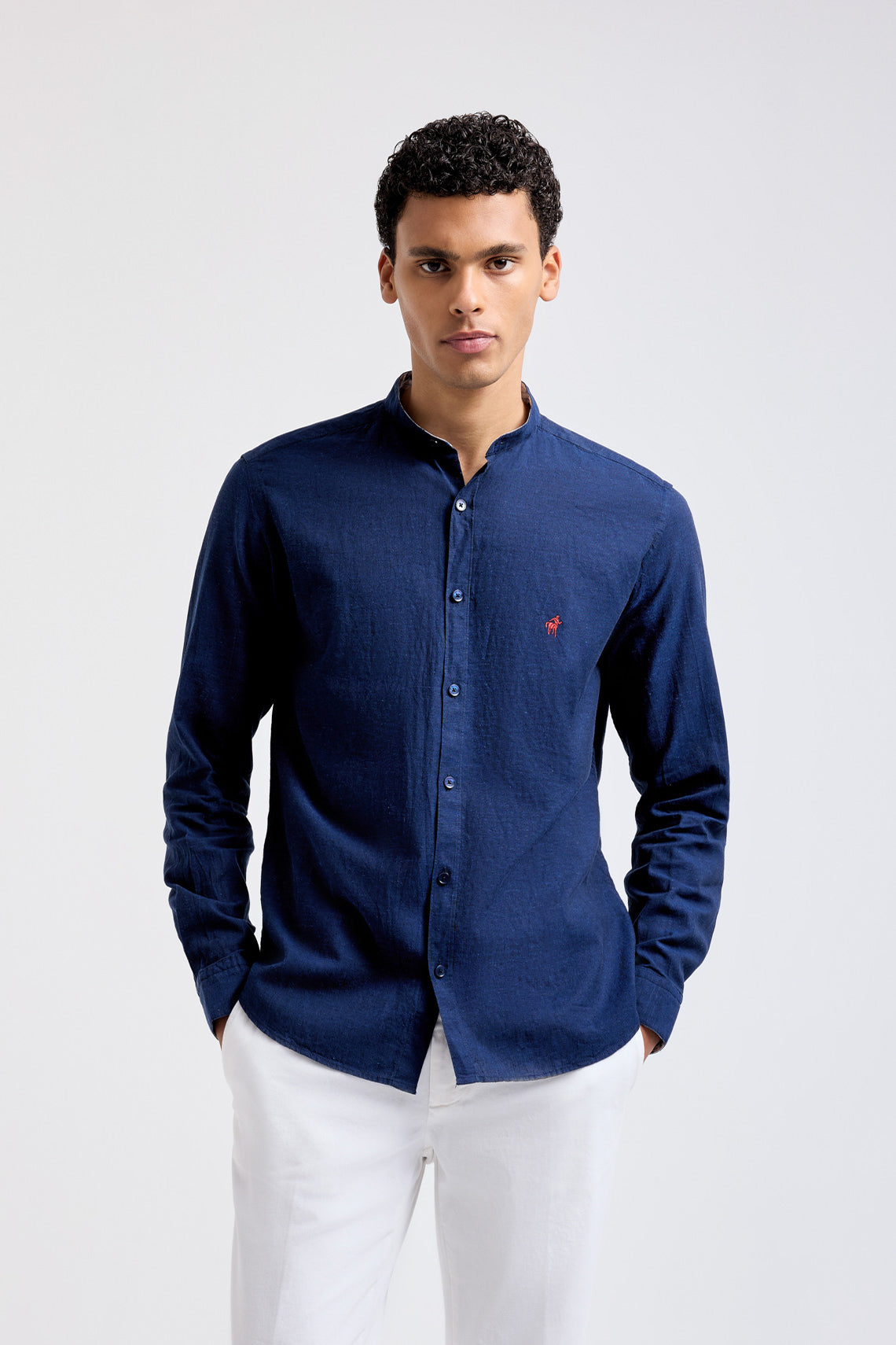 CAMICIA COLLO COREANO MISTO LINO