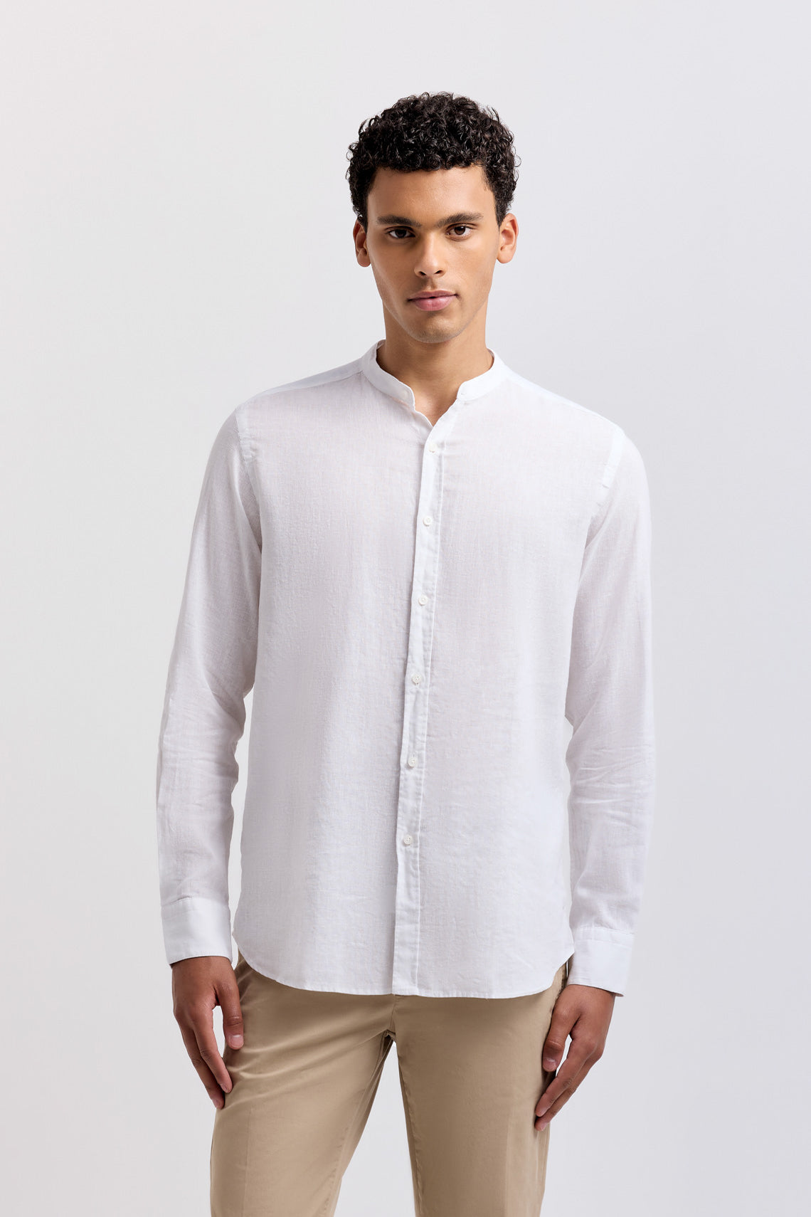 CAMICIA COLLO COREANO IN MISTO LINO