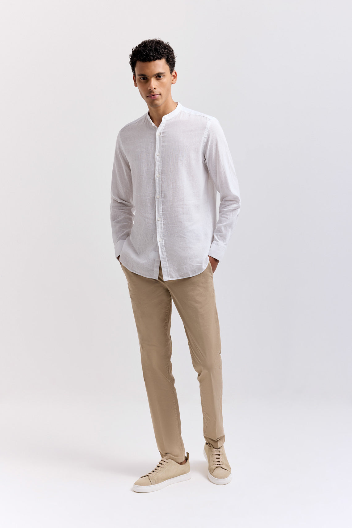 CAMICIA COLLO COREANO IN MISTO LINO