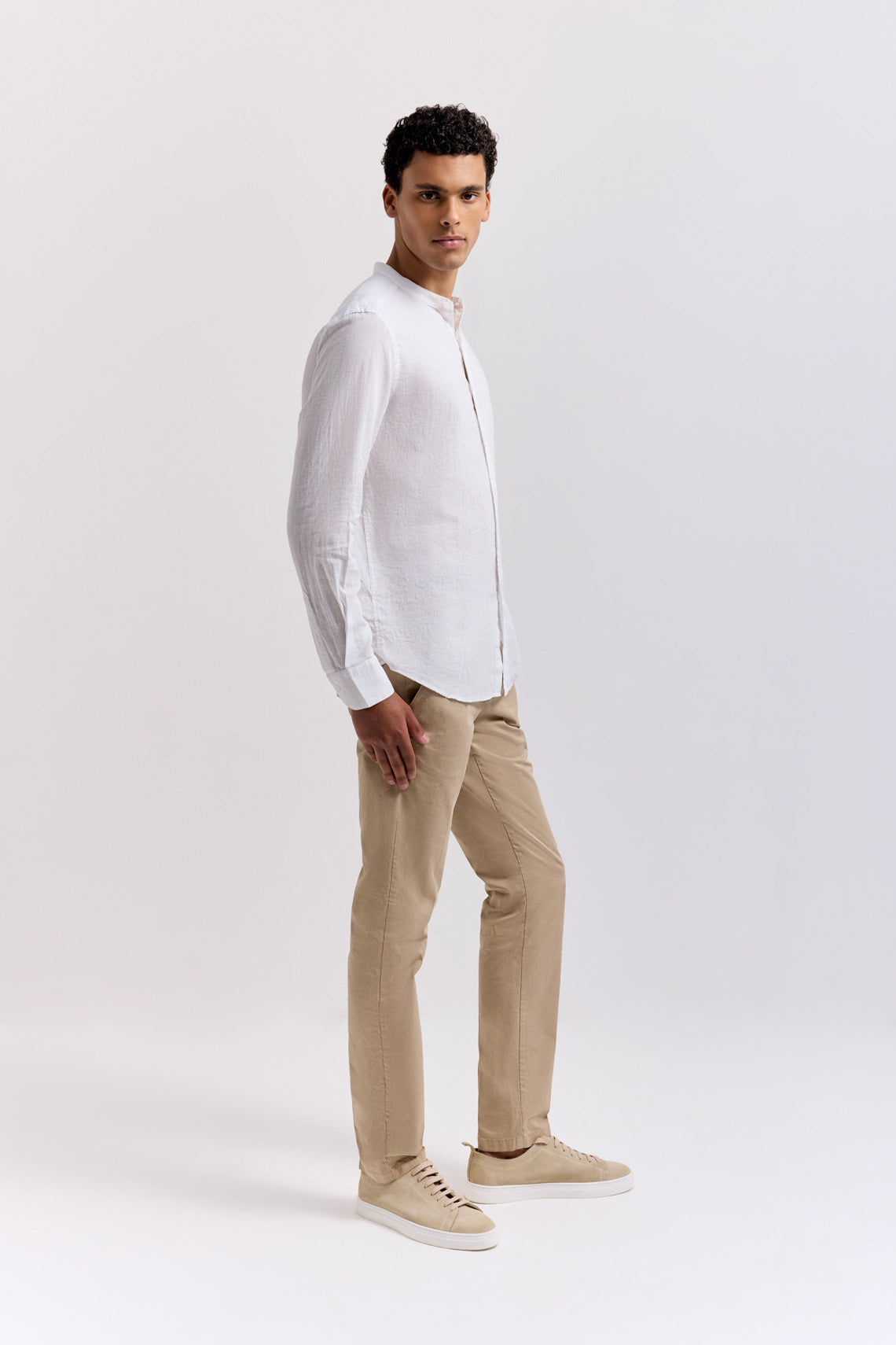 CAMICIA COLLO COREANO IN MISTO LINO