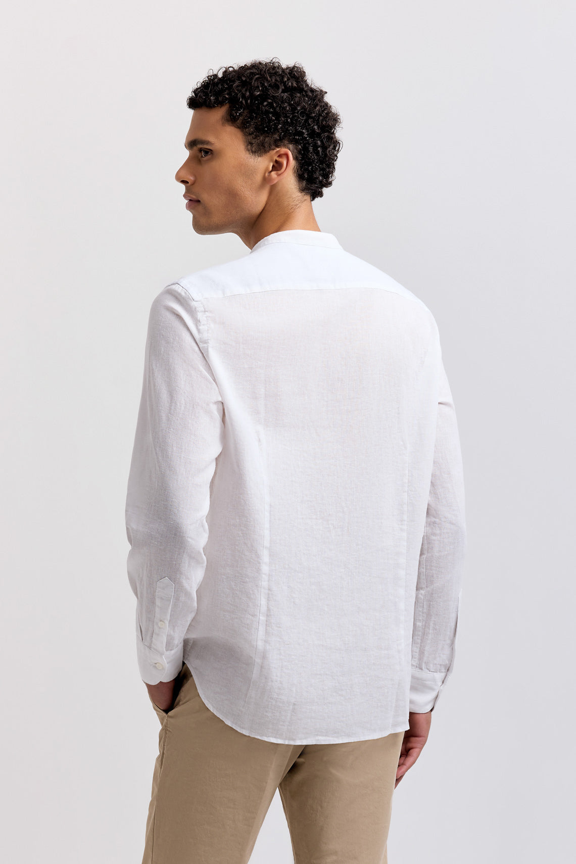 CAMICIA COLLO COREANO IN MISTO LINO