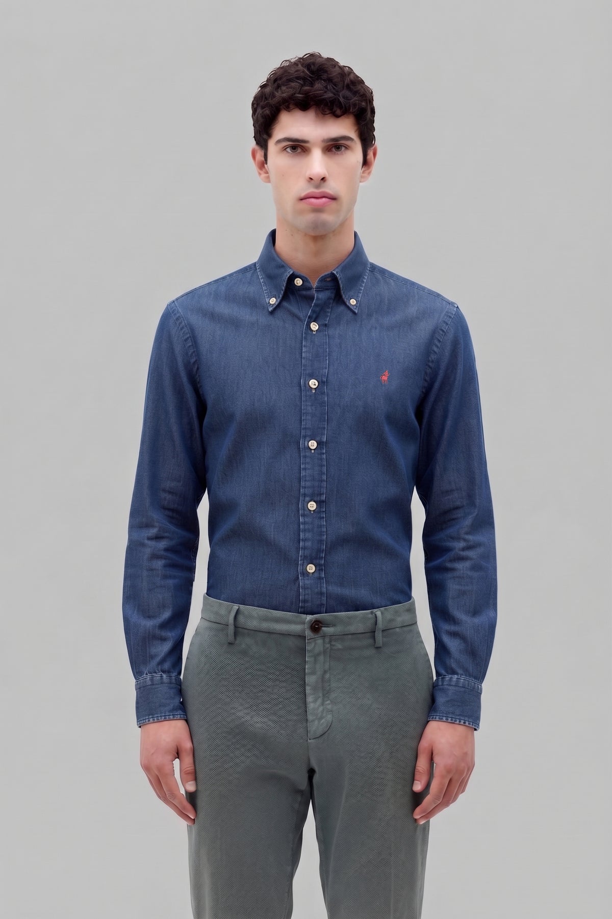 CAMICIA DENIM  CON CONTRASTI E RICAMO CENTAURO
