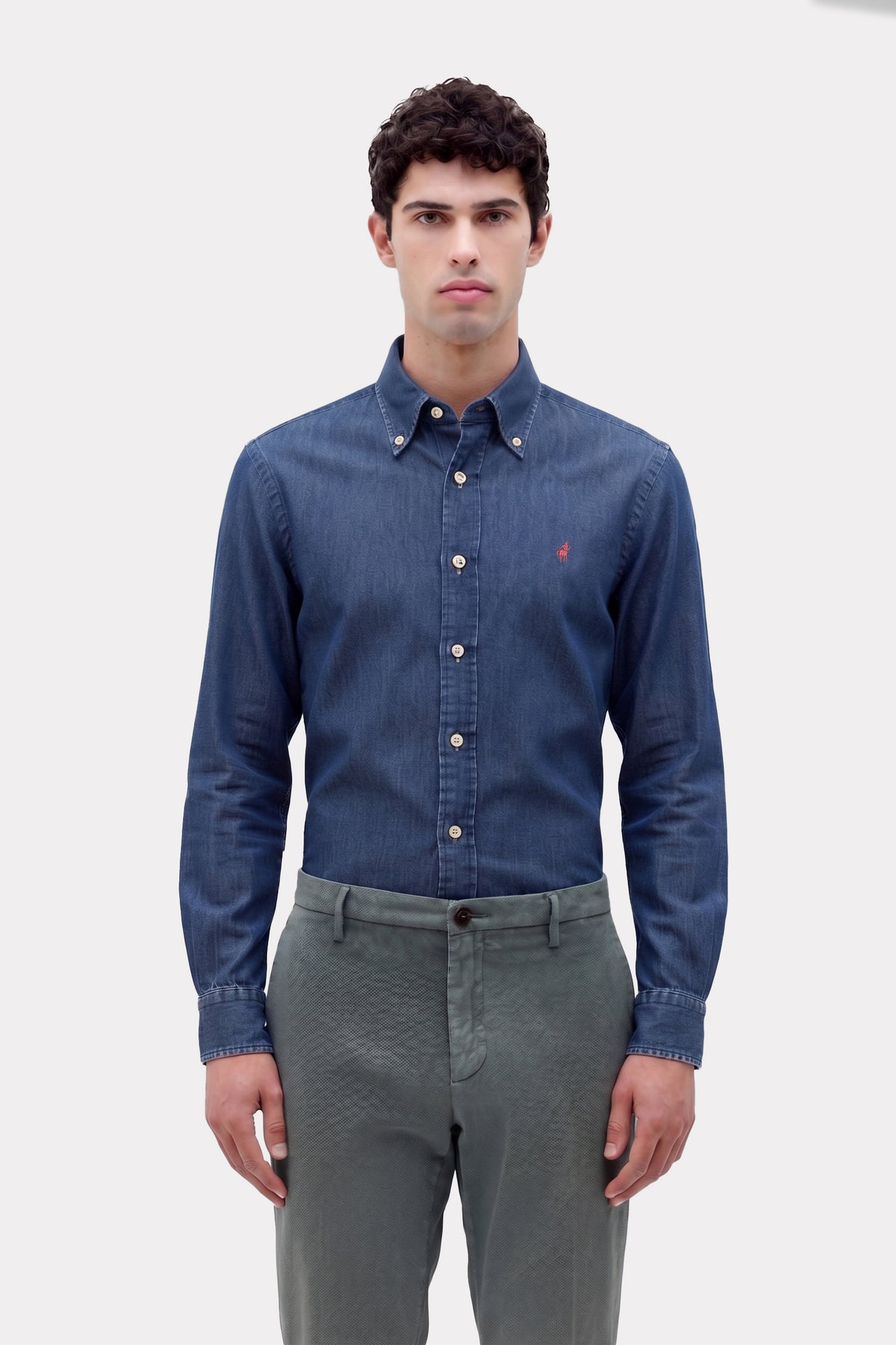 CAMICIA DENIM  CON CONTRASTI E RICAMO CENTAURO