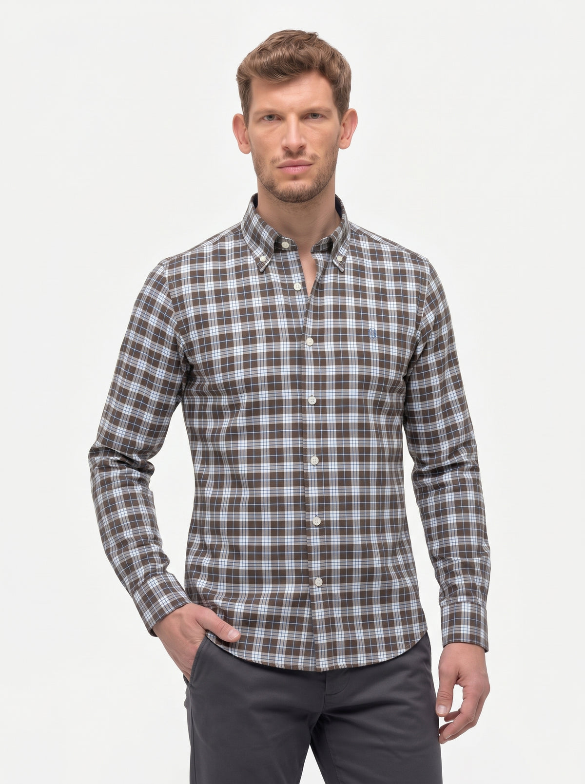 Check Shirt with Button-Down Collar Custom Fit