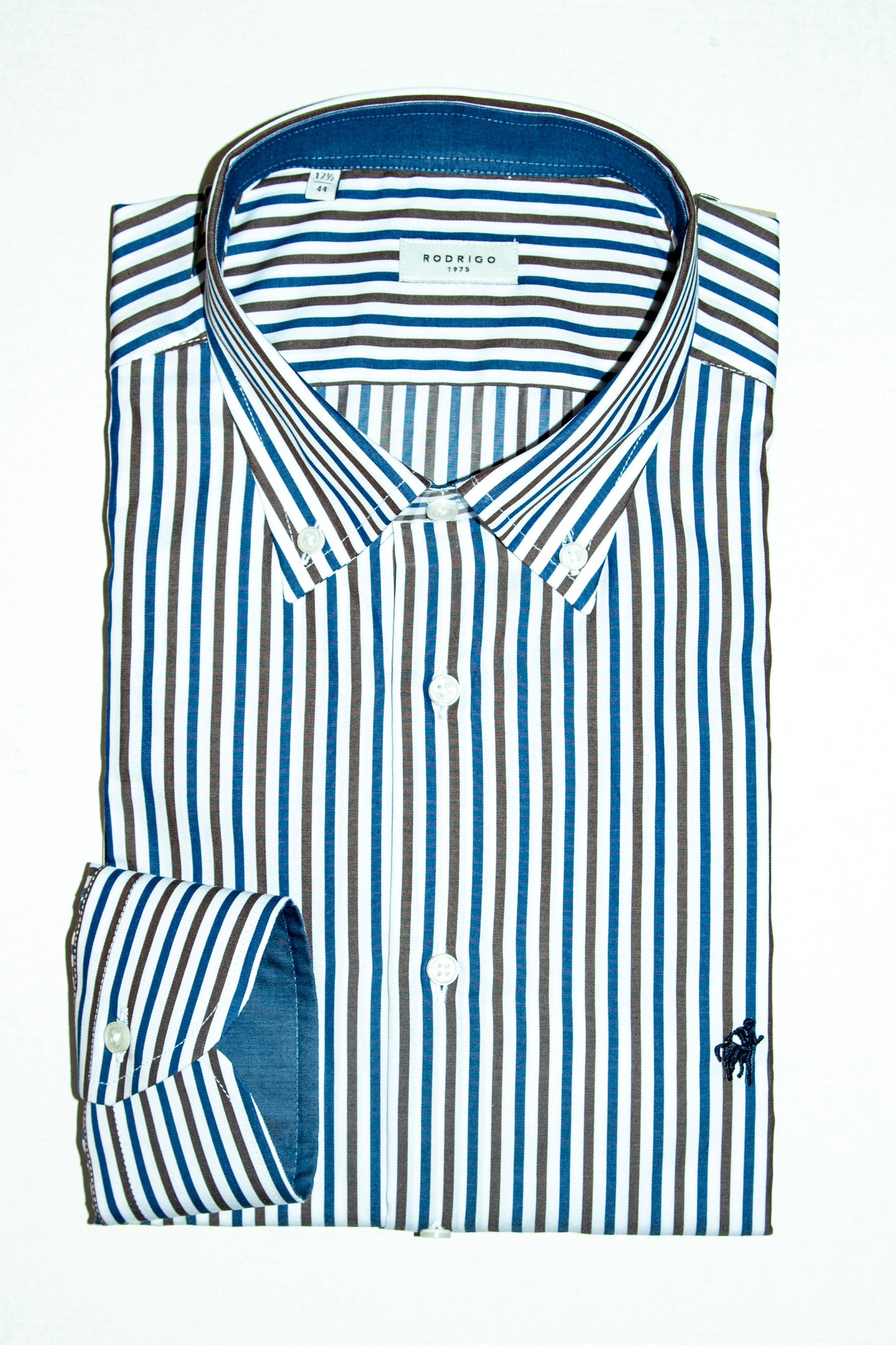 Striped shirt with contrasts and button-down collar custom fit