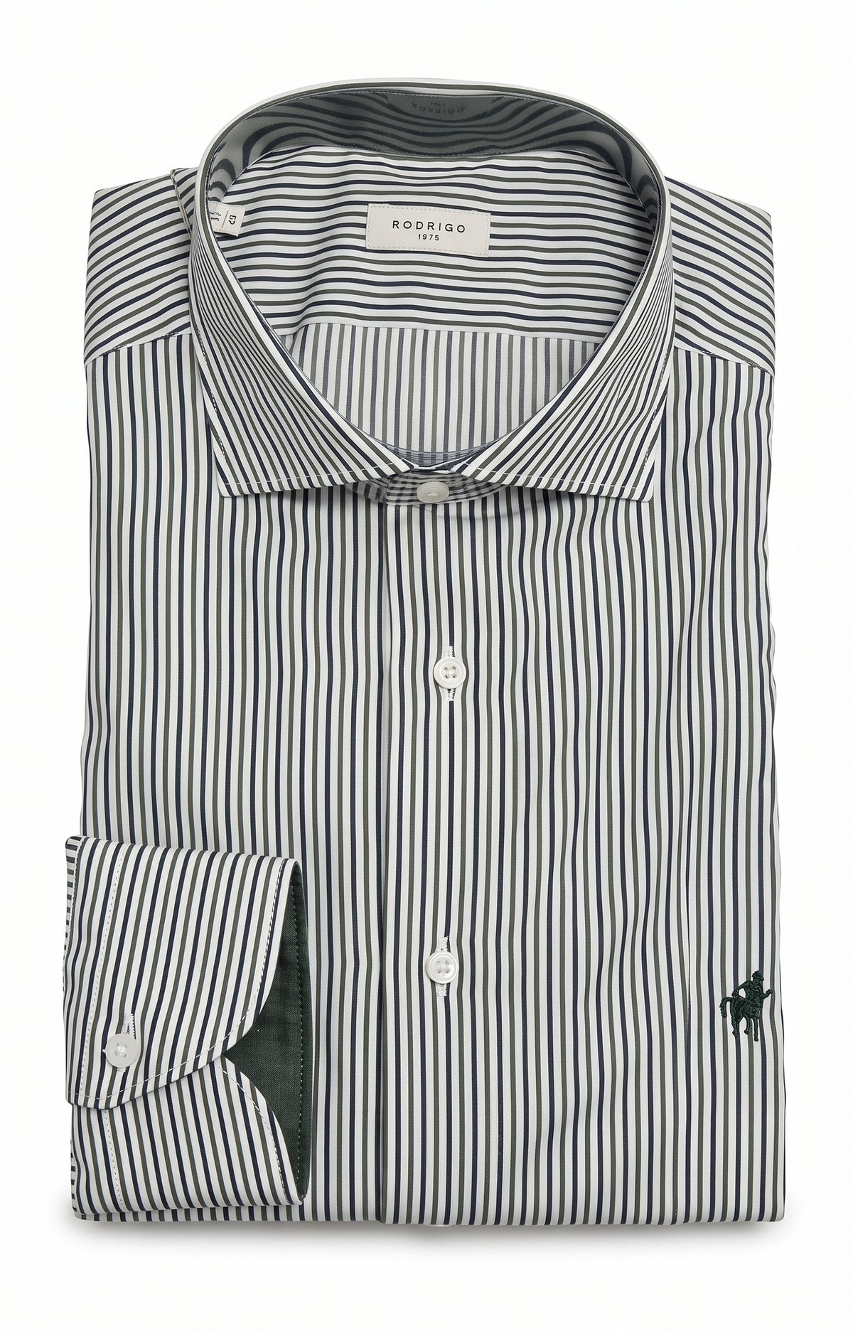 Camicia rigata con contrasti interno lista,  polsi e profilo cannoncina  in tinta unita