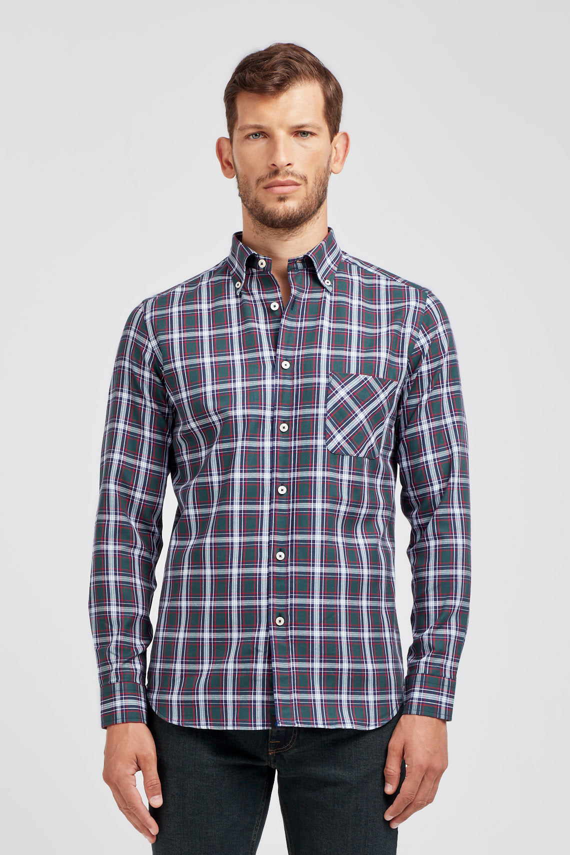 Camicia a quadri in flanella di cotone con collo button down custom fit