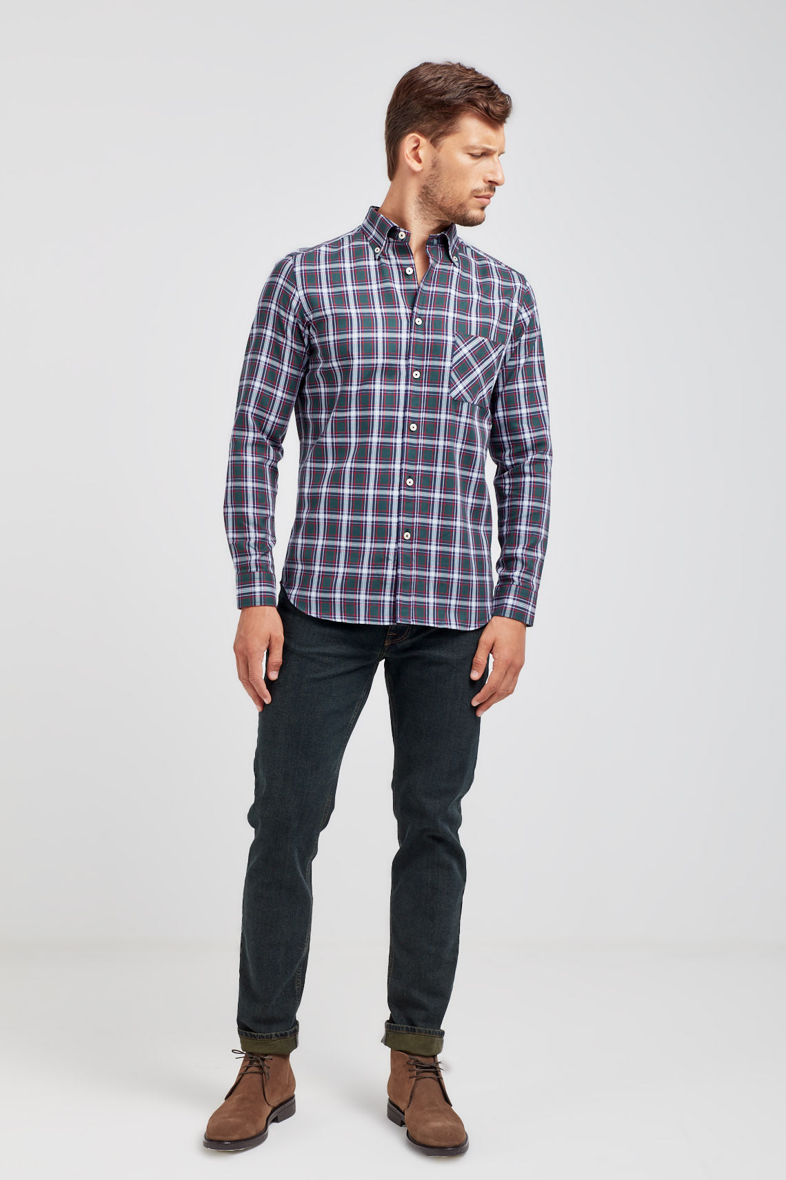 Camicia a quadri in flanella di cotone con collo button down custom fit