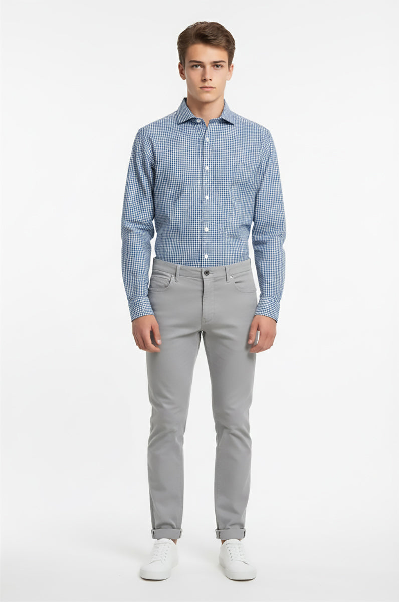 Brushed cotton check shirt with french collar