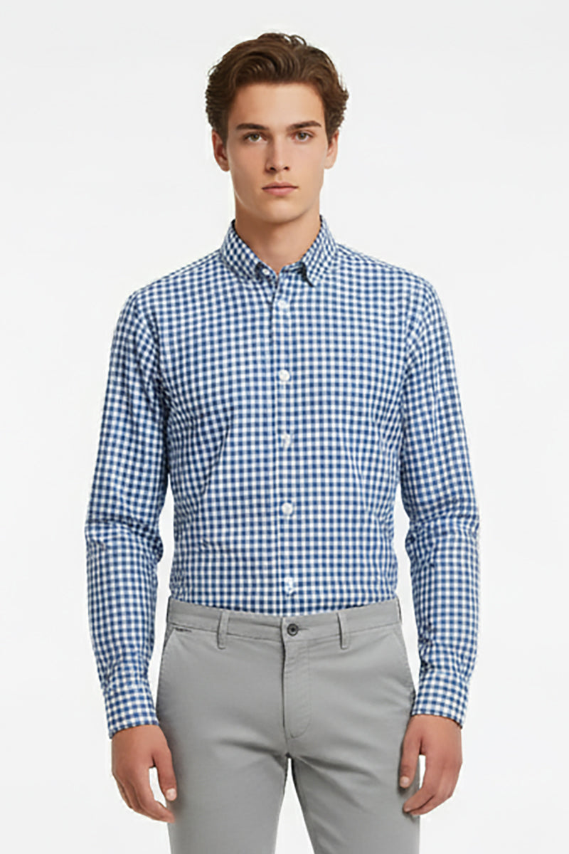 Brushed cotton check shirt with french collar