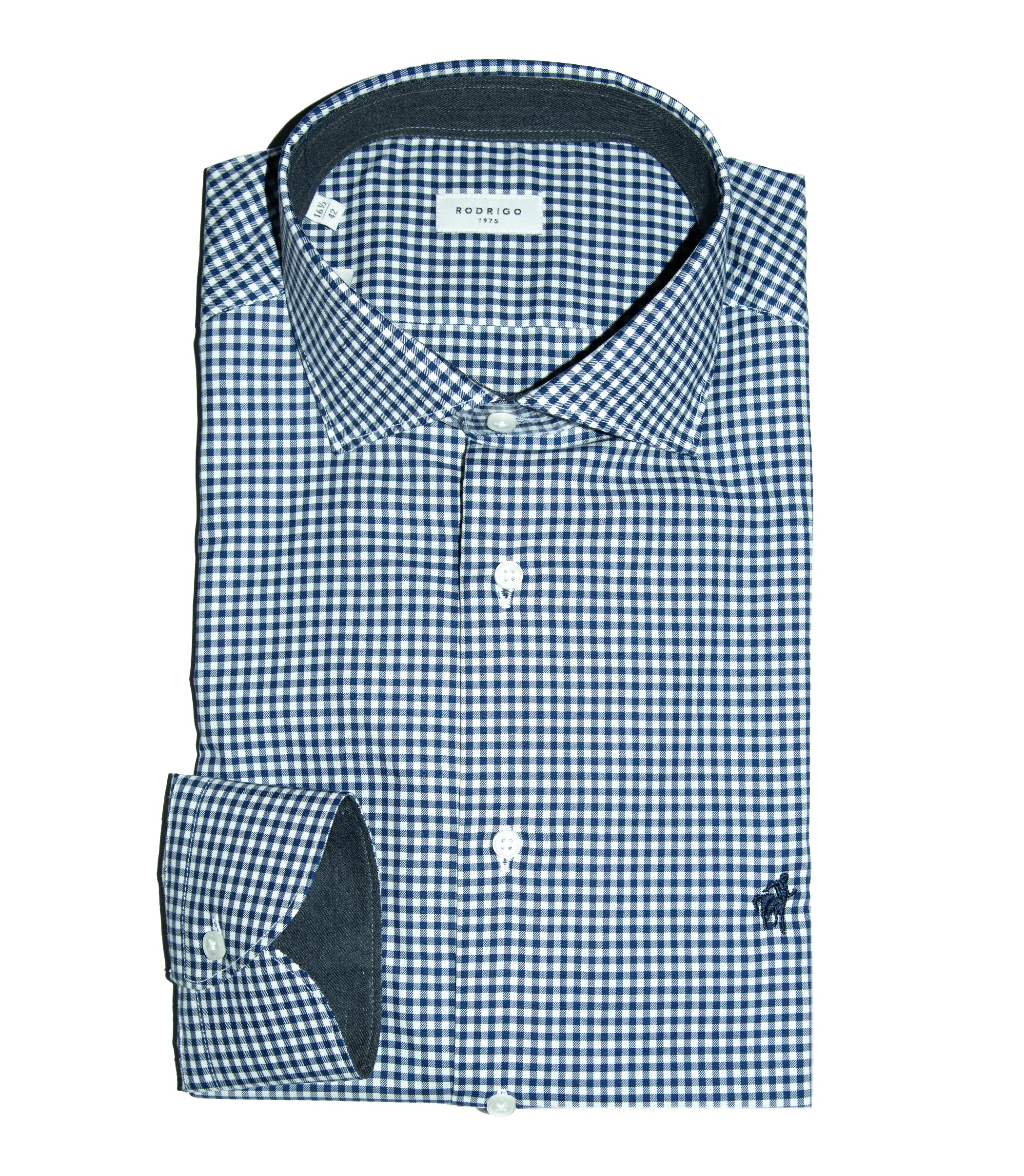 Brushed cotton check shirt with french collar
