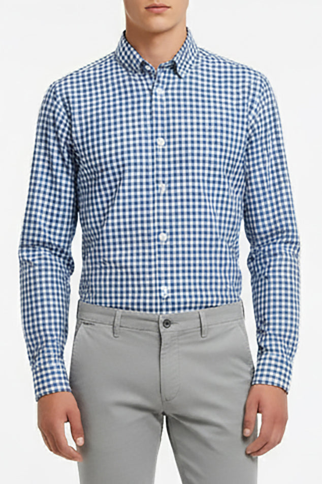 Brushed cotton check shirt with french collar