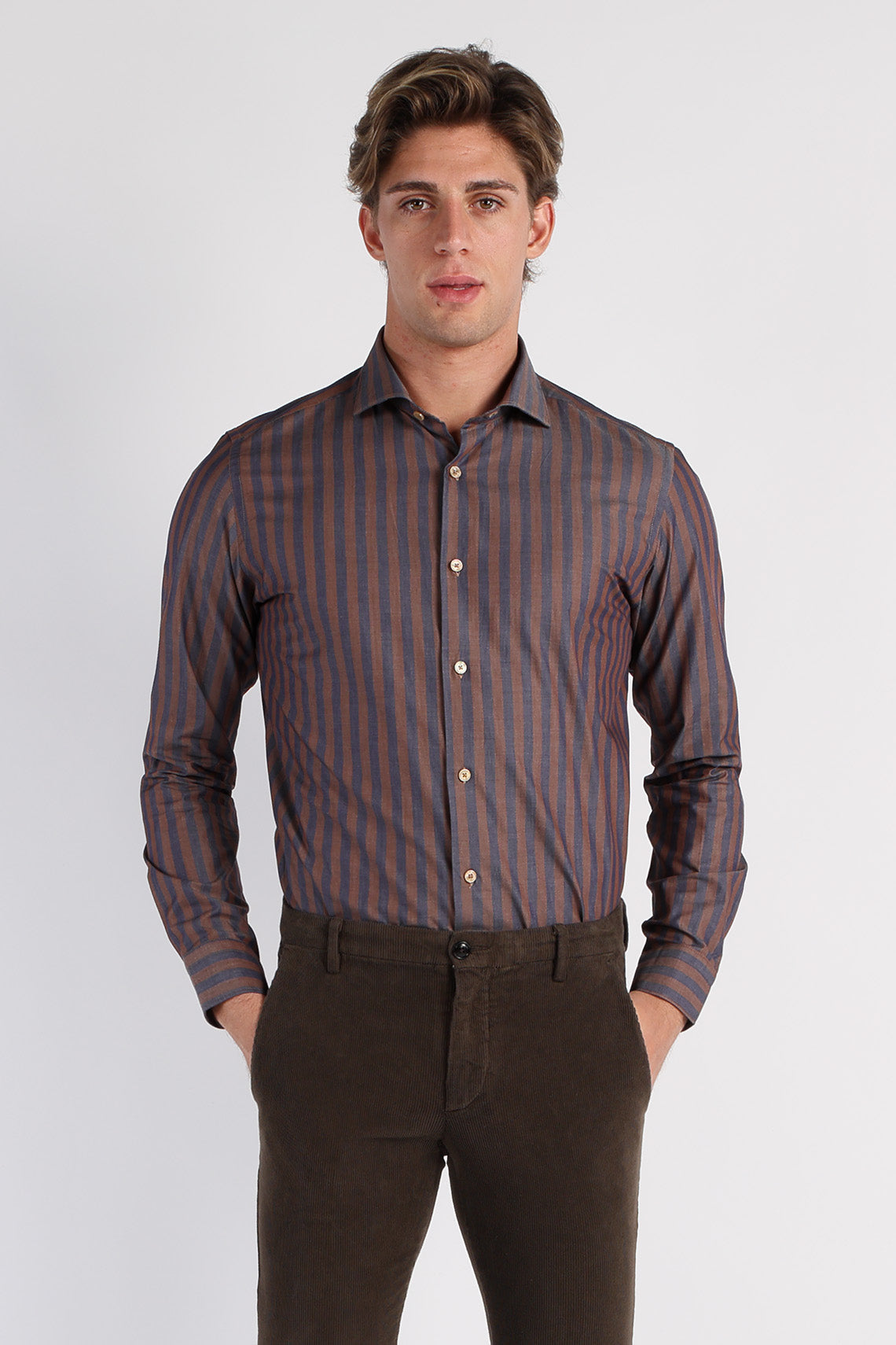 Camicia a quadri in cotone con contrasti e collo button down custom fit