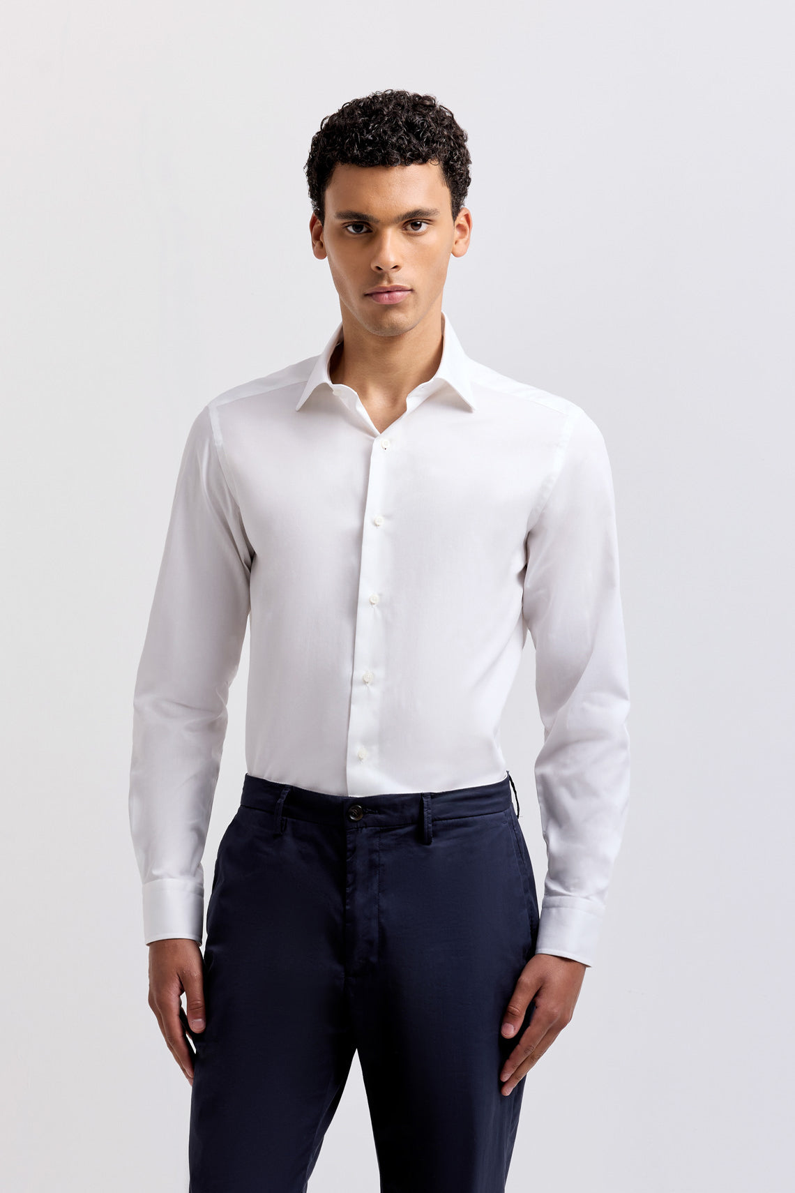 Twill Fabric Shirt with Semi-French Collar