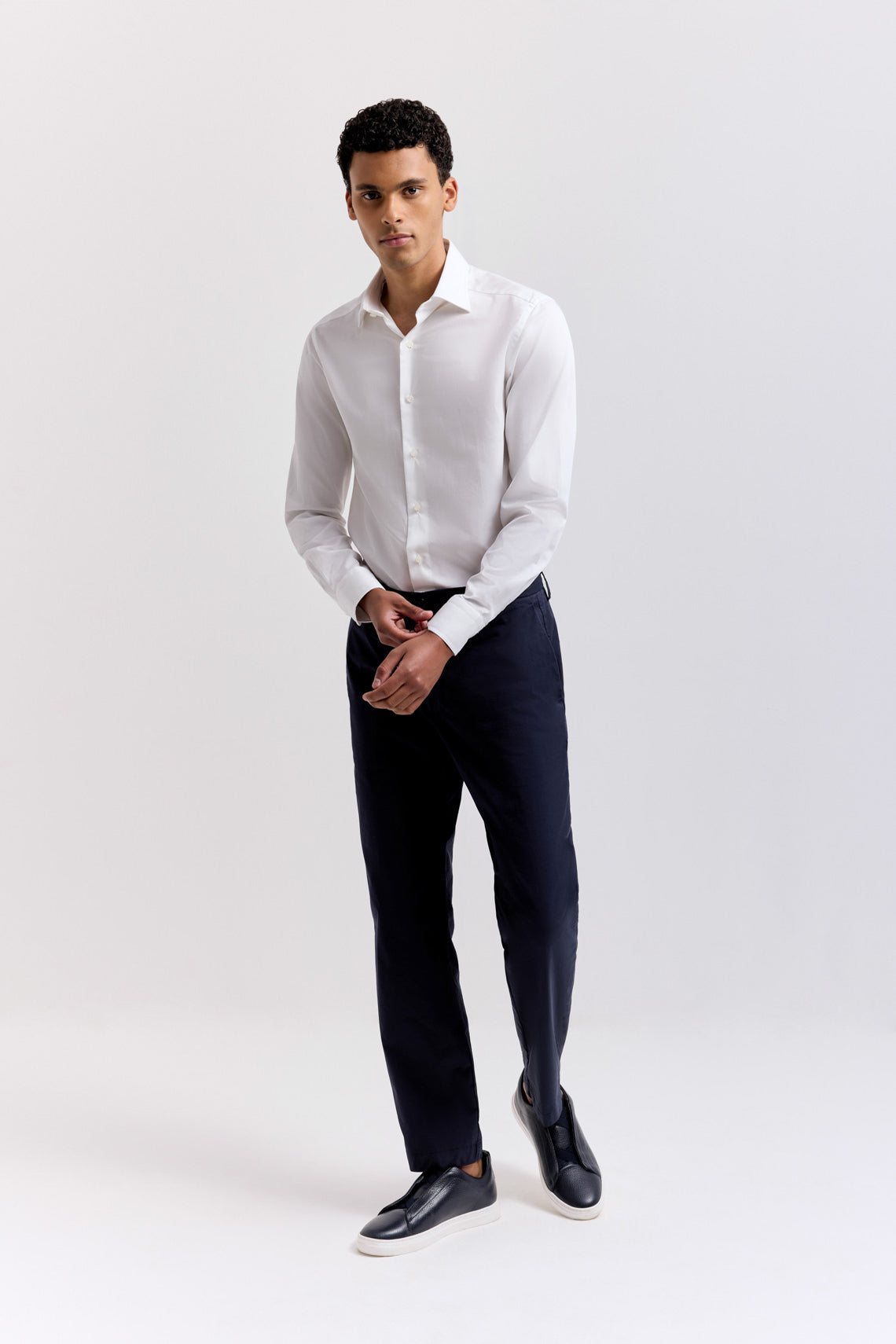 Twill Fabric Shirt with Semi-French Collar