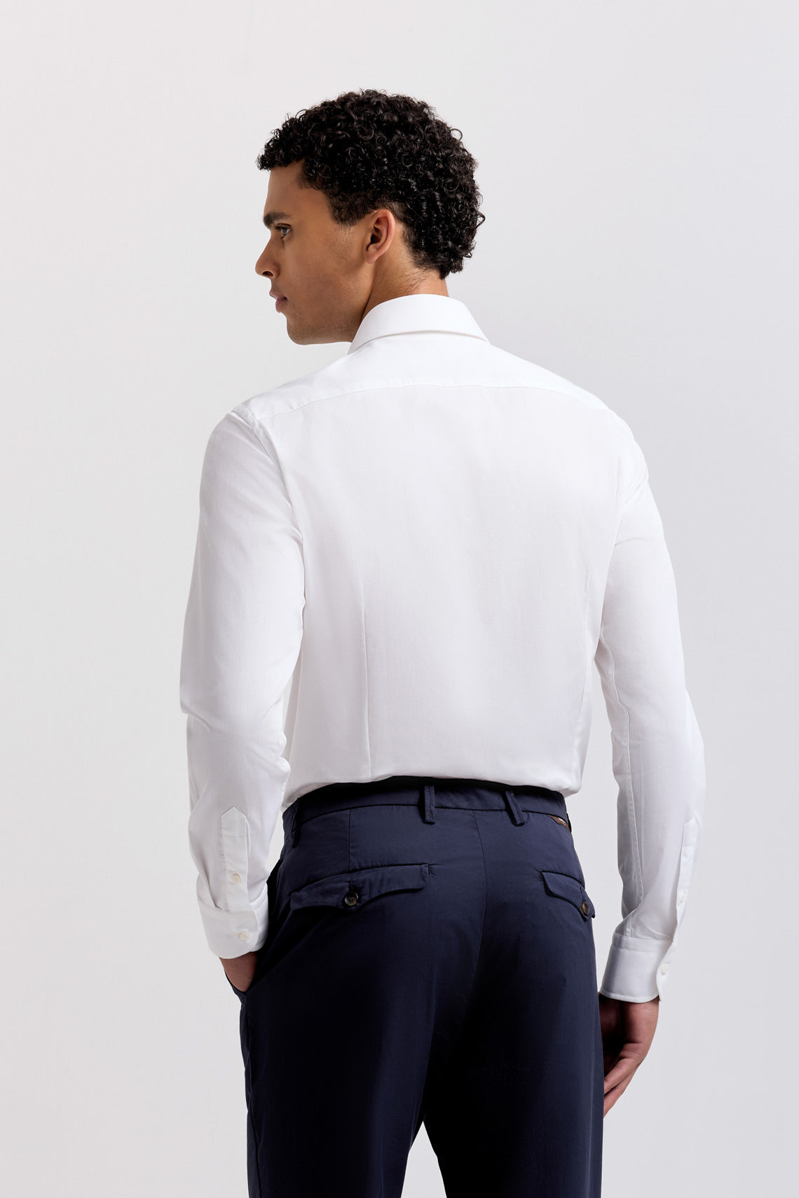 Twill Fabric Shirt with Semi-French Collar
