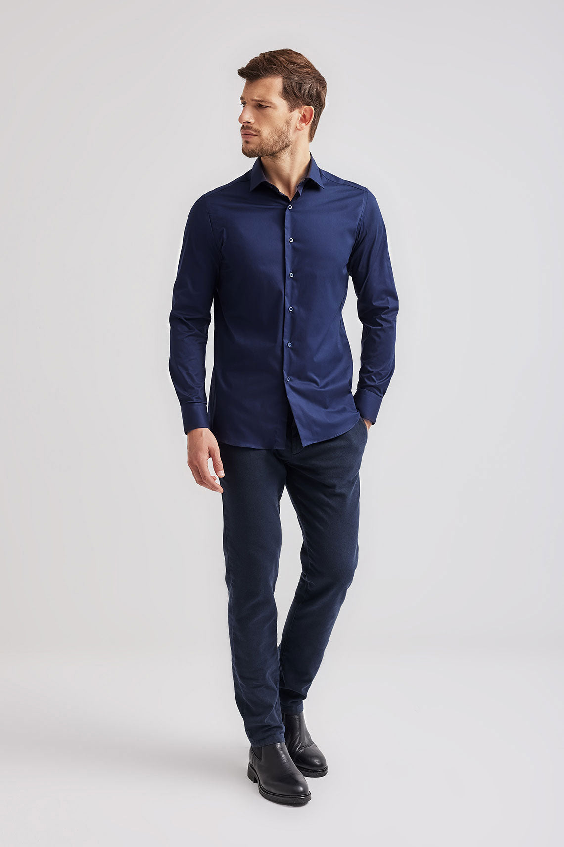 Camicia in popeline di cotone stretch