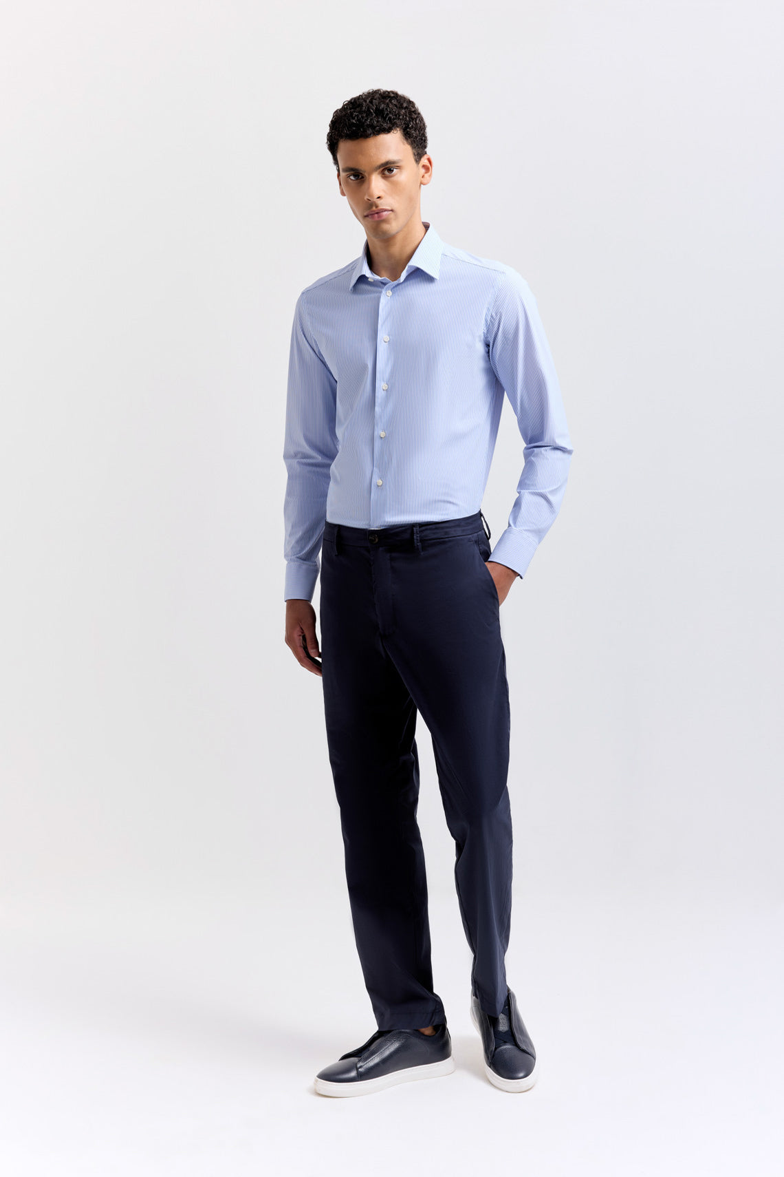 Stretch Technical Fabric Shirt with Semi-French Collar Custom Fit