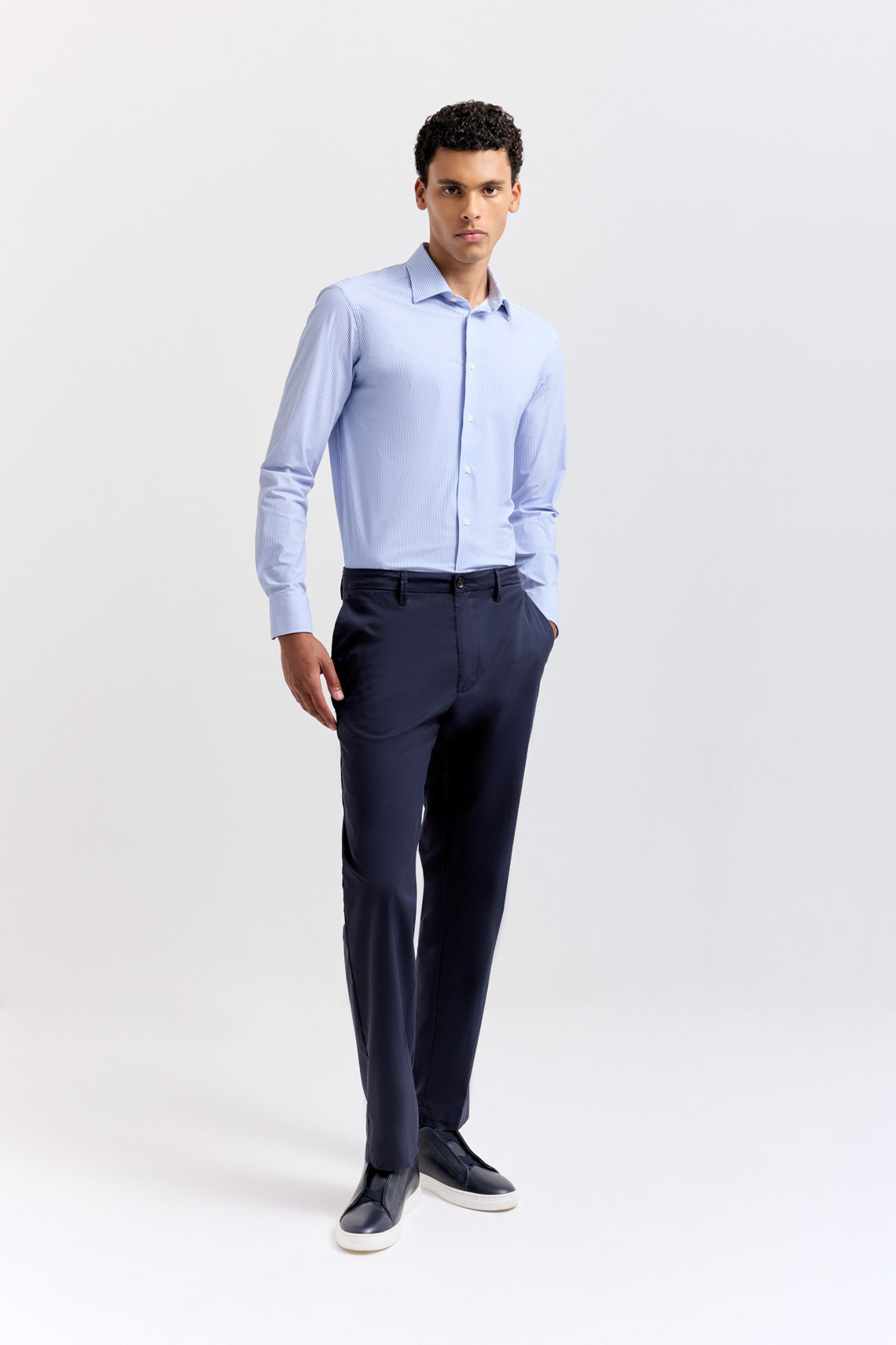 Stretch Technical Fabric Shirt with Semi-French Collar Custom Fit