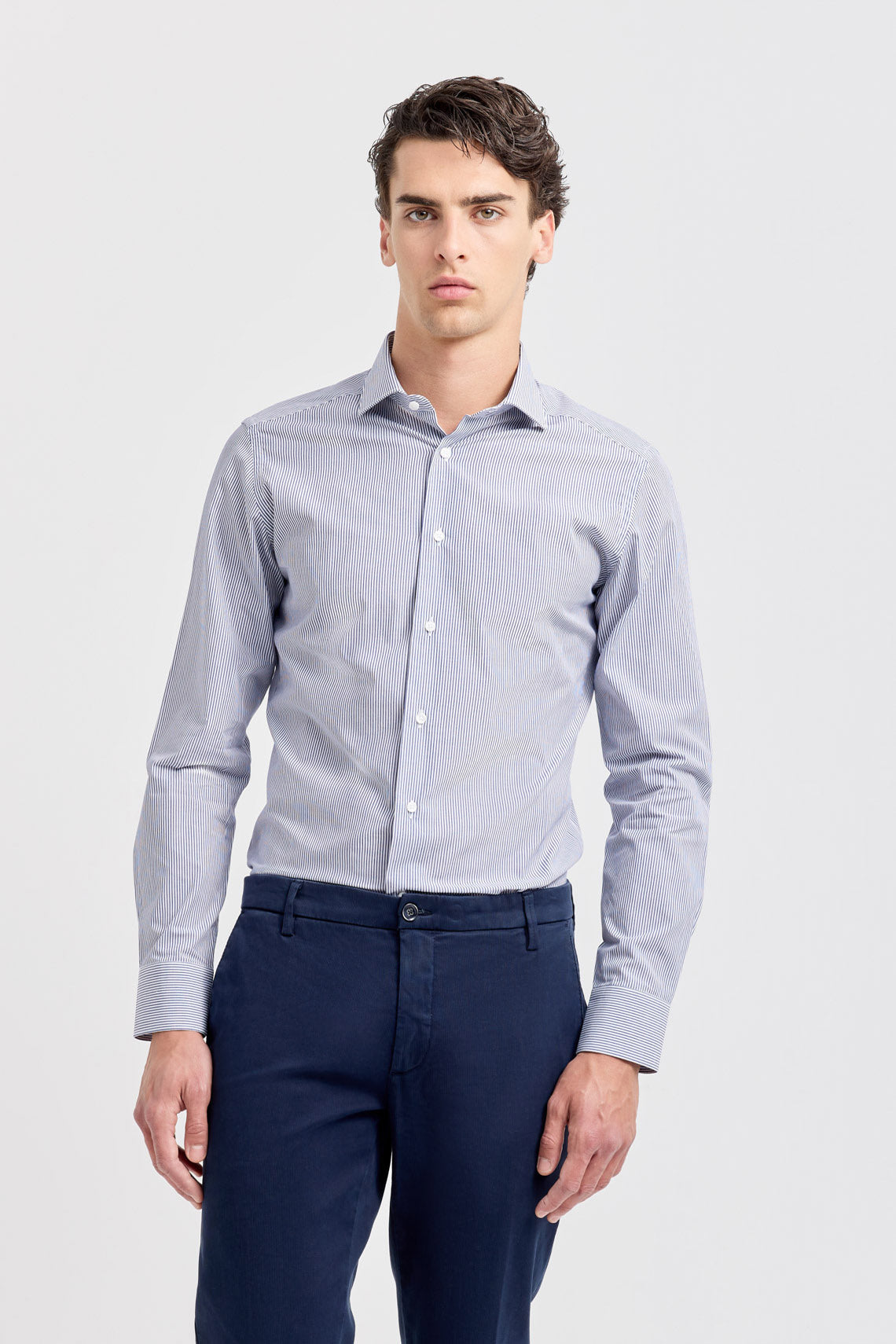 Camicia righe con collo francese custom fit