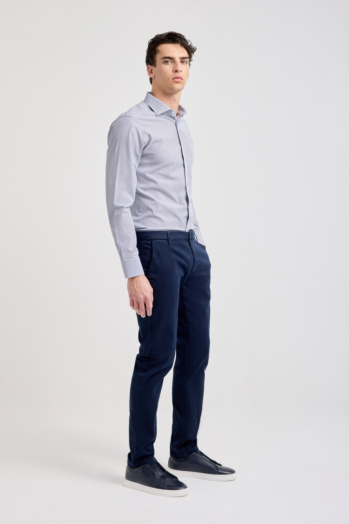 Camicia righe con collo francese custom fit