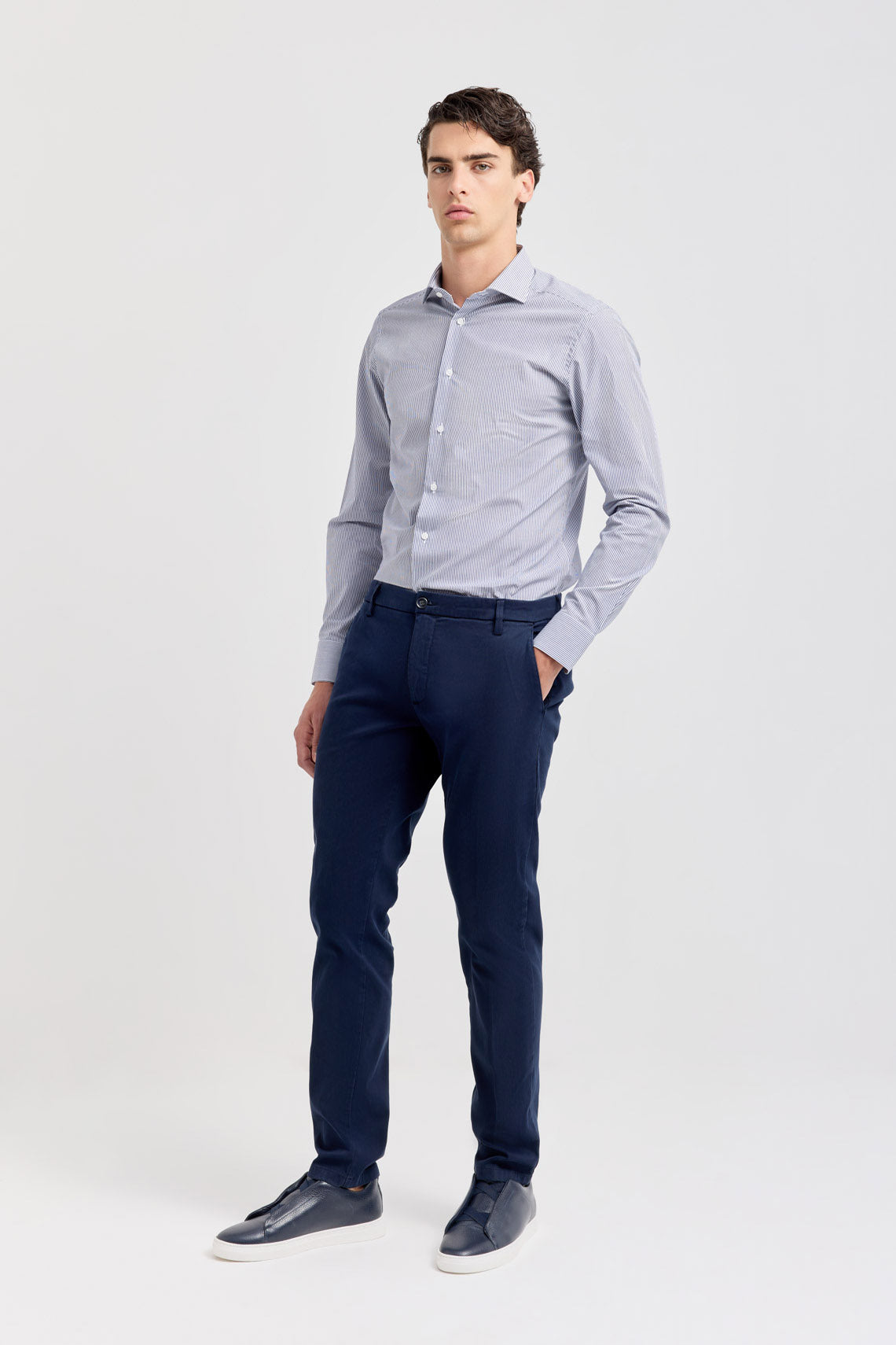 Striped Shirt with French Collar Custom Fit