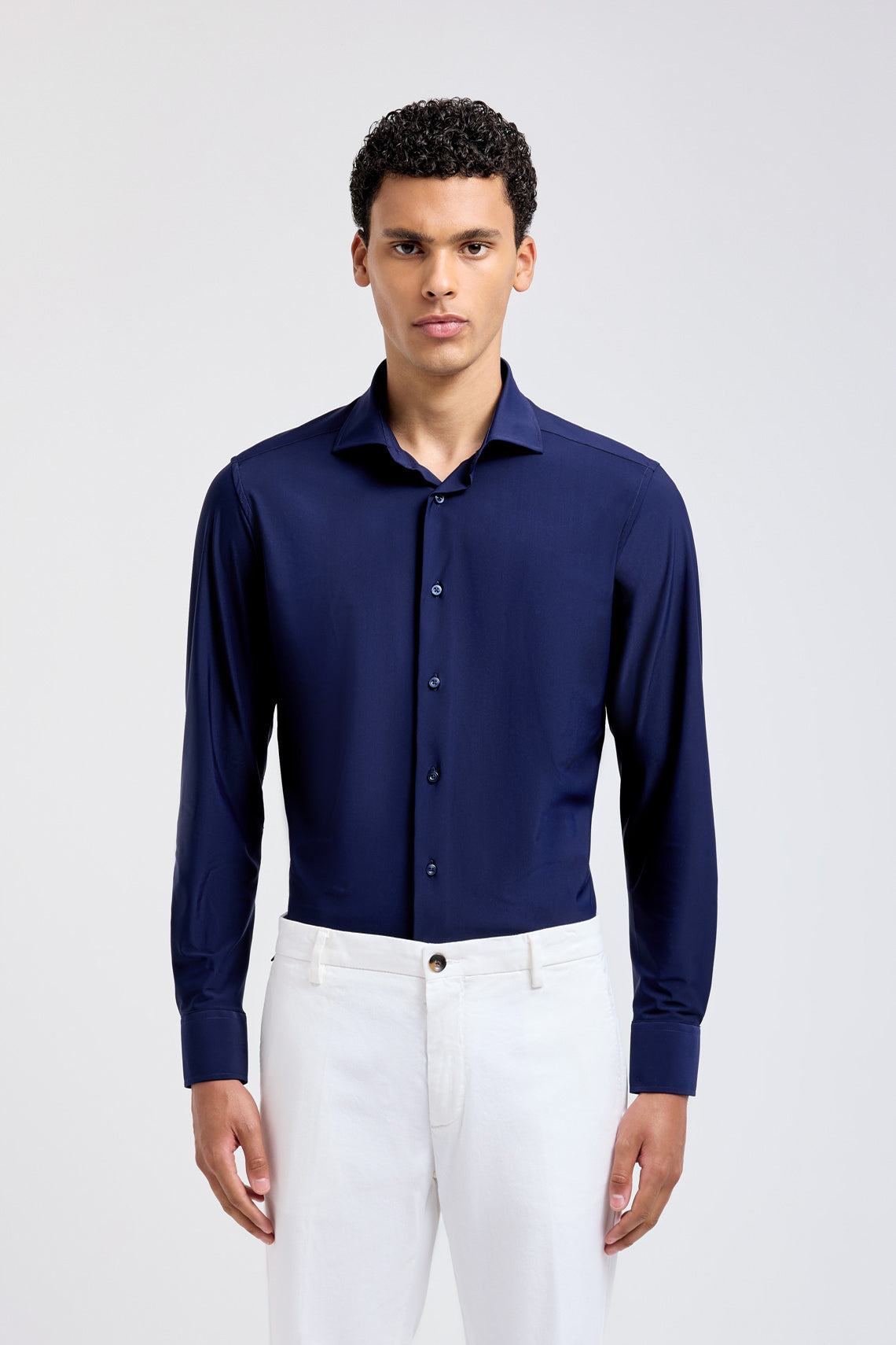 Anti-Crease Stretch Techno Shirt with Small French Collar