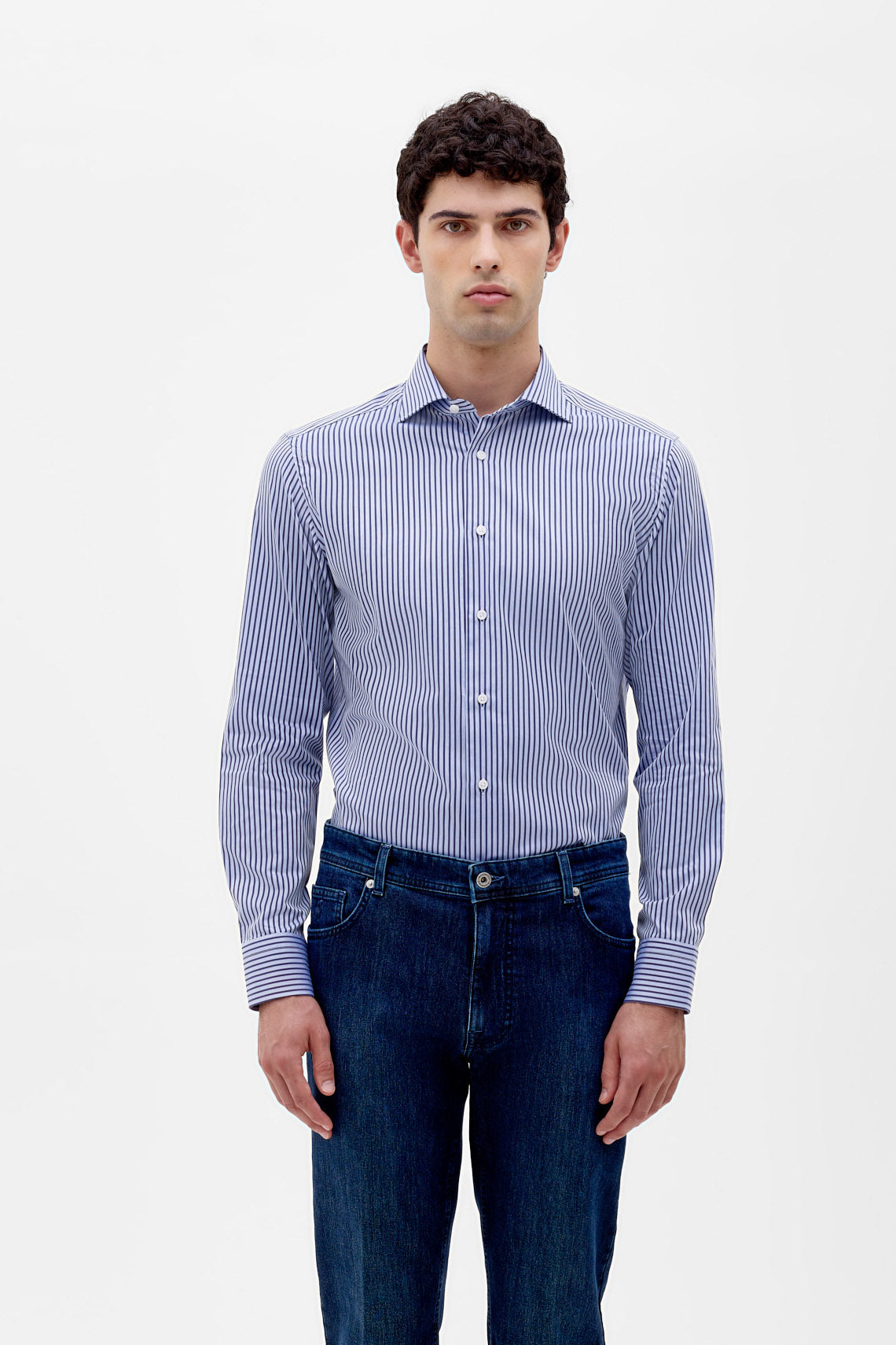 Camicia rigata senza cannolo,  senza ricamo  con pinces