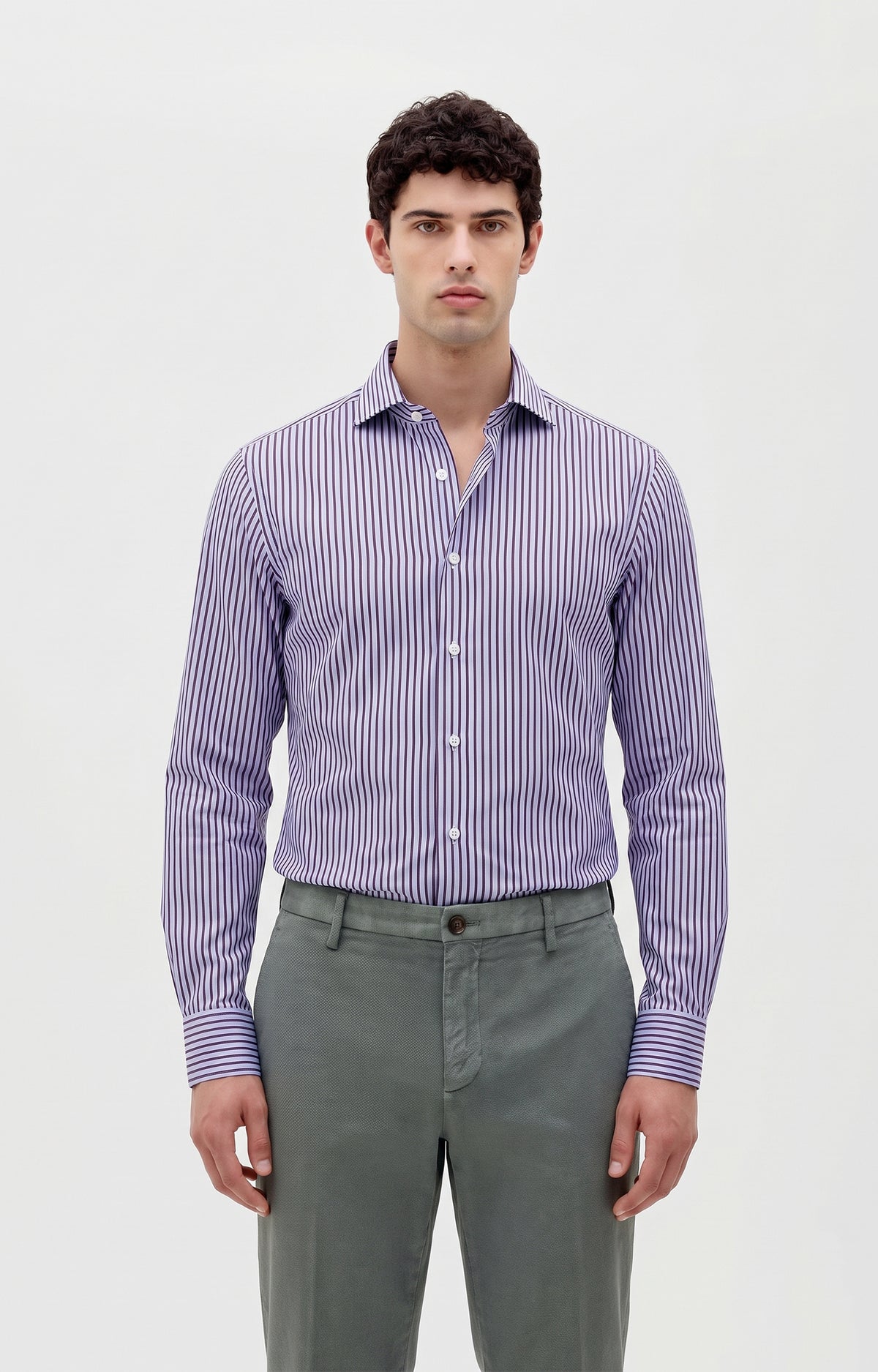 Camicia rigata senza cannolo,  senza ricamo  con pinces