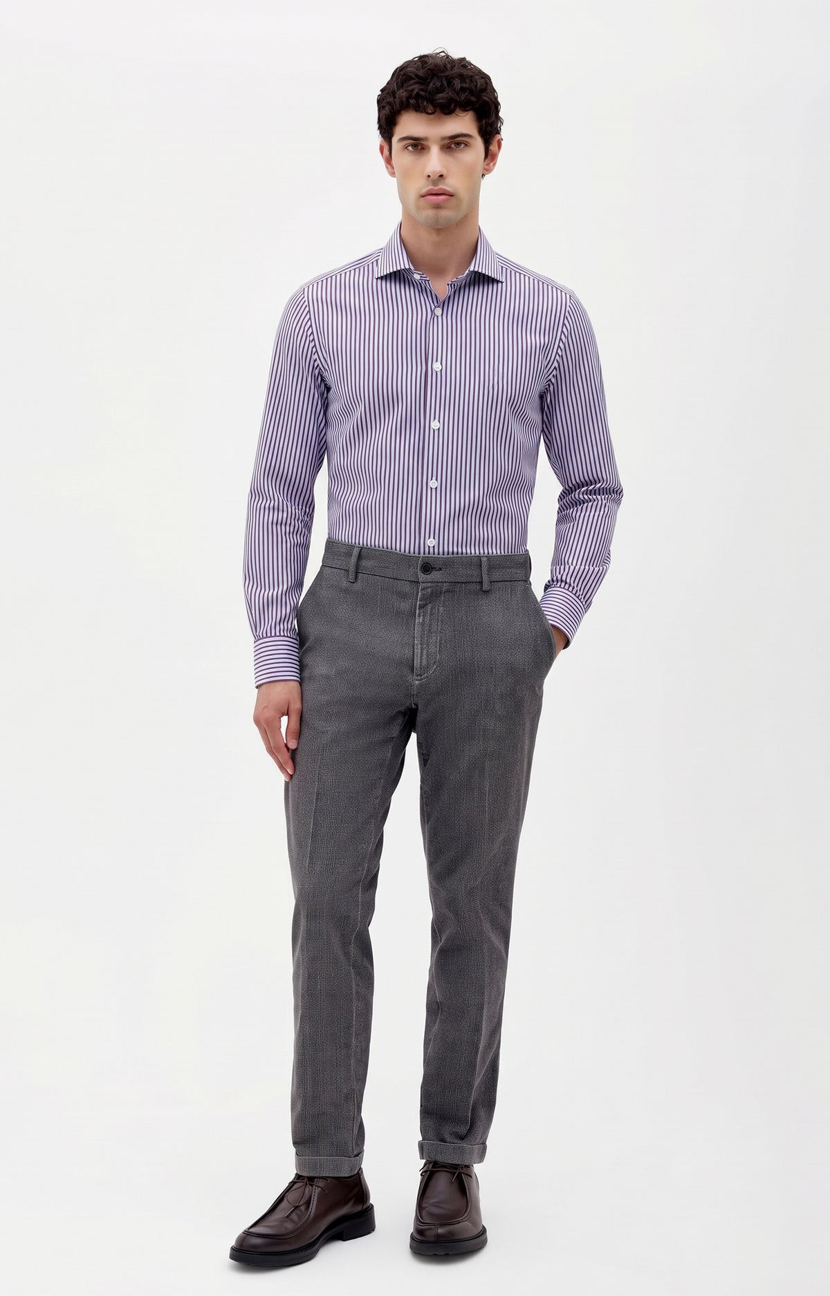 Camicia rigata senza cannolo,  senza ricamo  con pinces