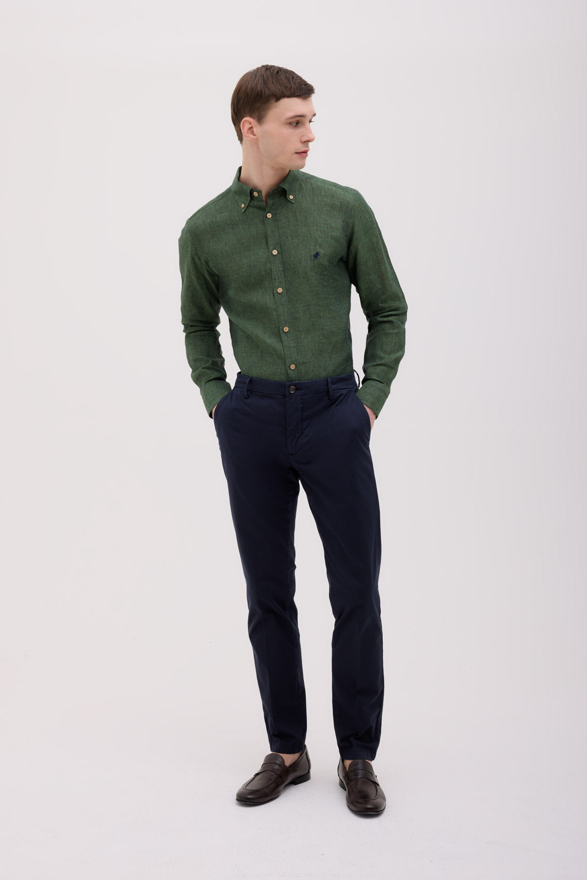CAMICIA COLLO BUTTON DOWN IN PURO LINO