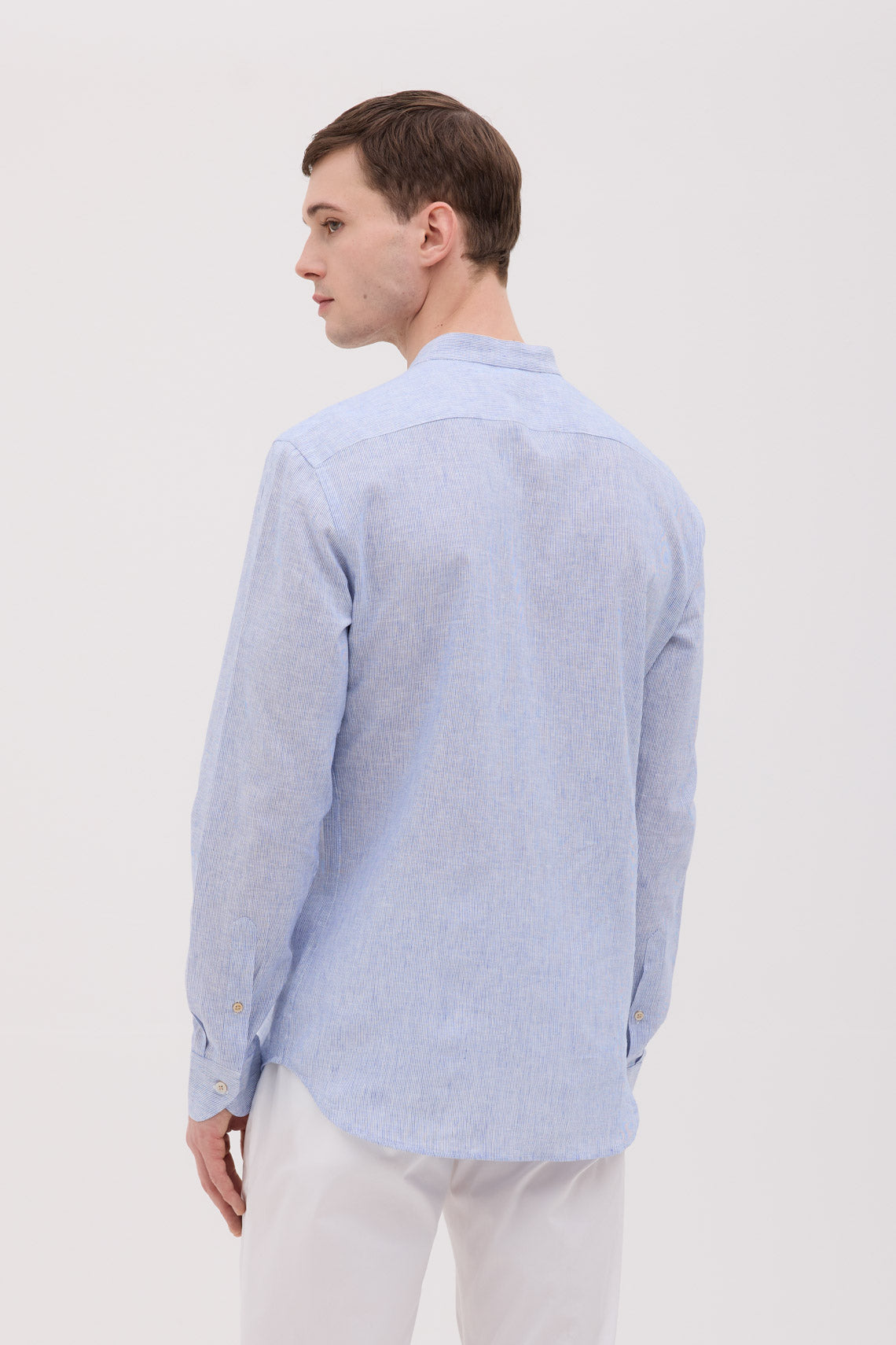 CAMICIA COLLO COREANO MISTO LINO RIGATO