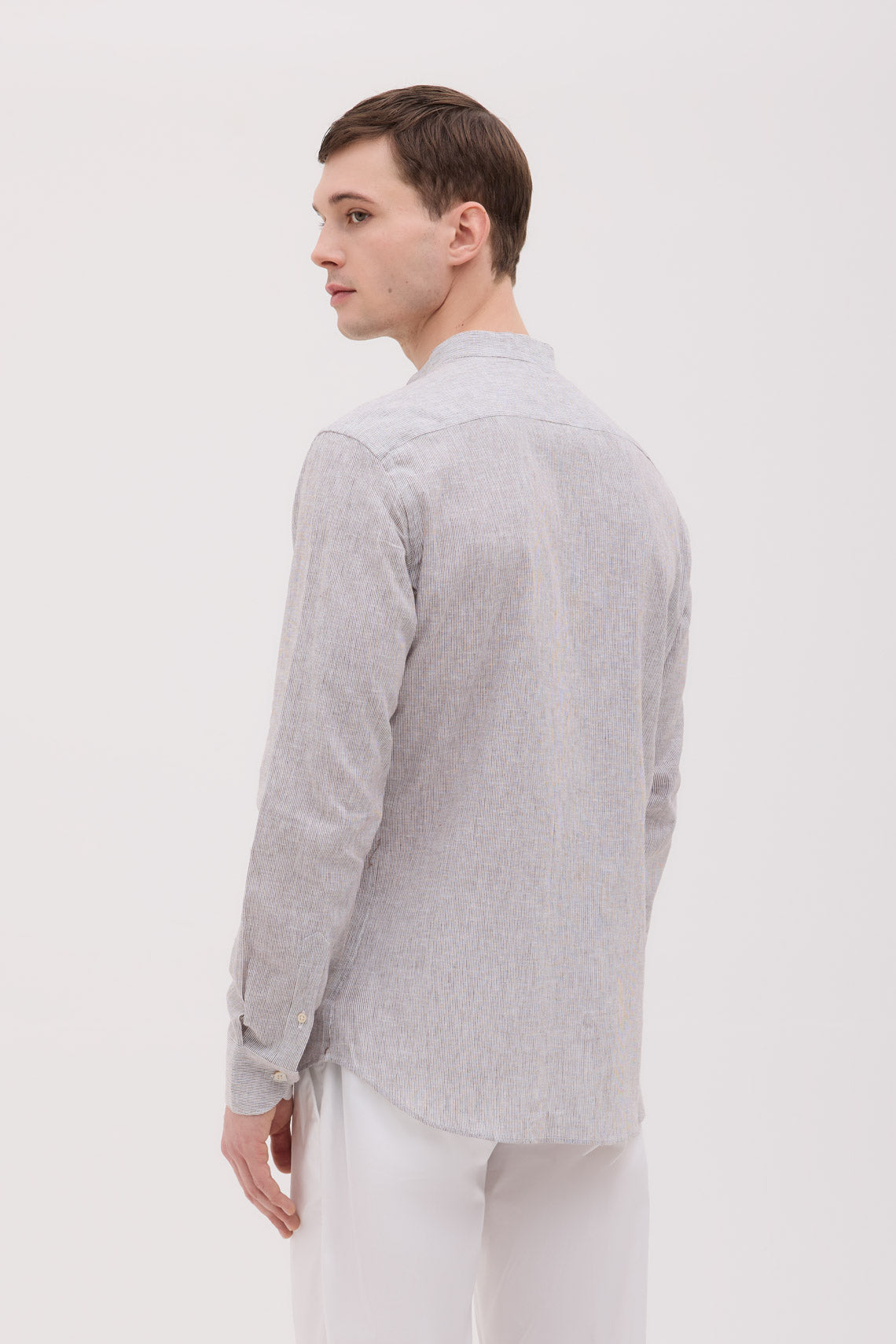 CAMICIA COLLO COREANO MISTO LINO RIGATO