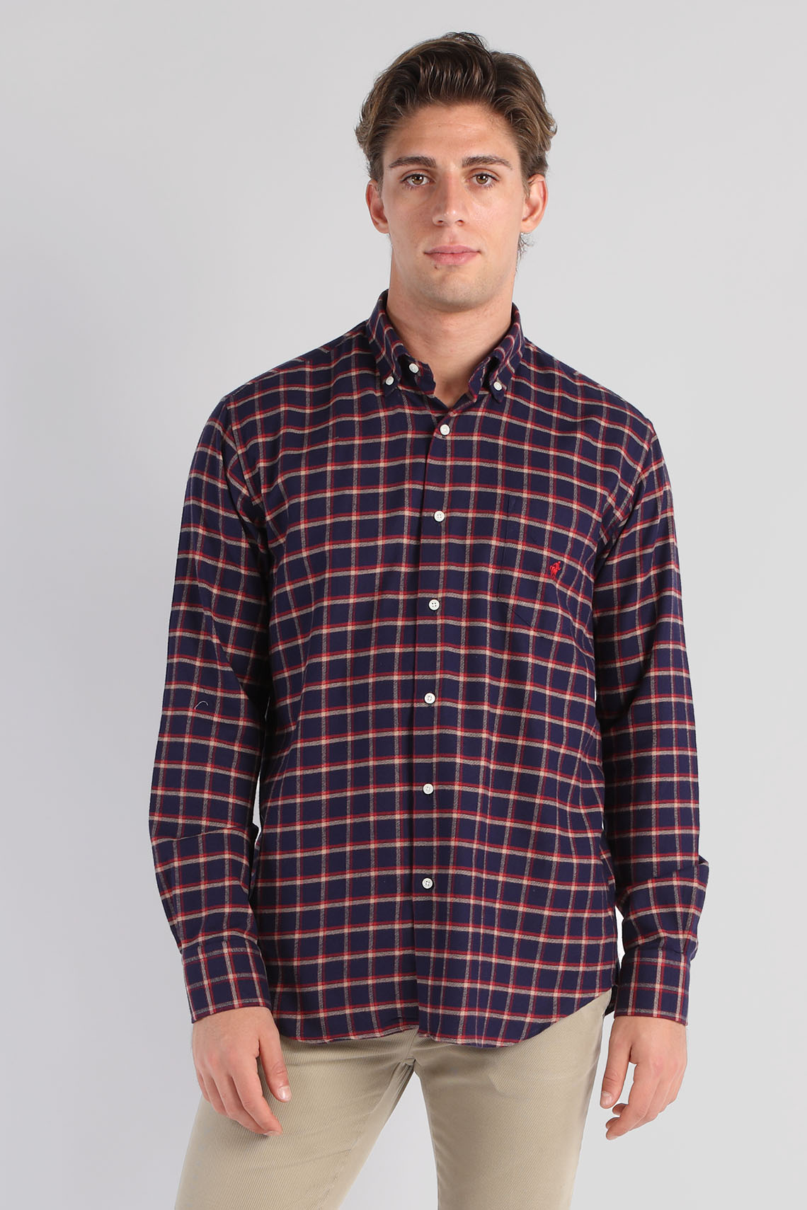 Camicia a quadri in flanella di cotone collo button down regular fit