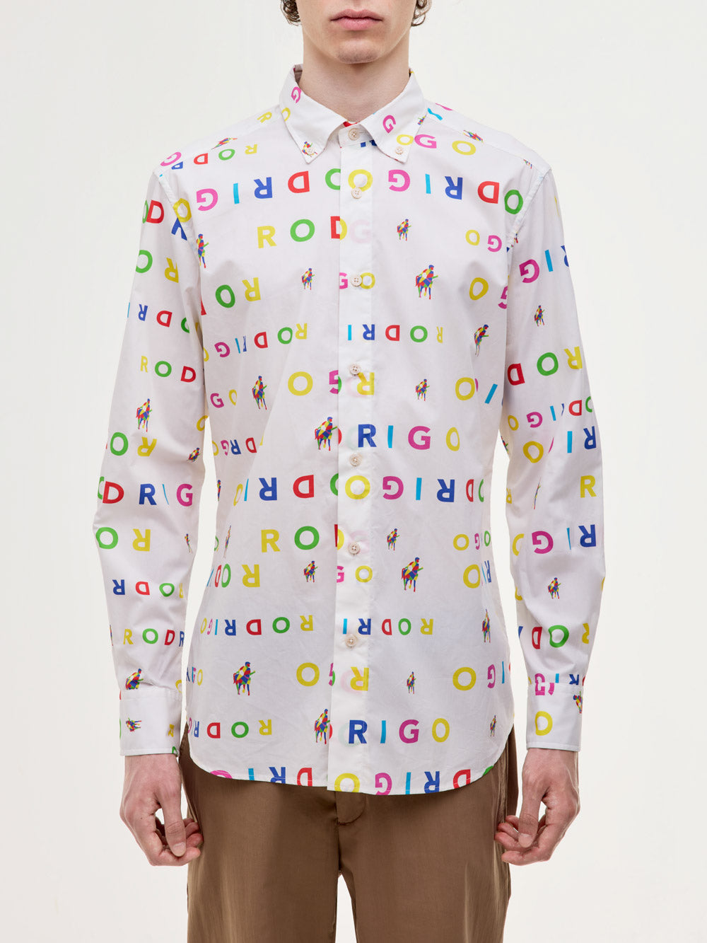 Camicia con stampa all-over in cotone con collo button down