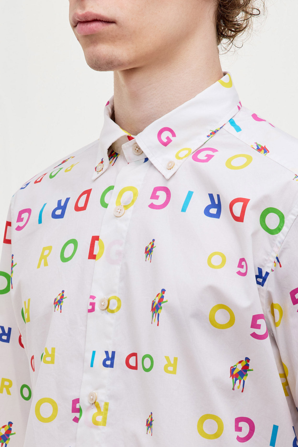 Cotton shirt Rodrigo + Lodola with all-over logo print button-down collar